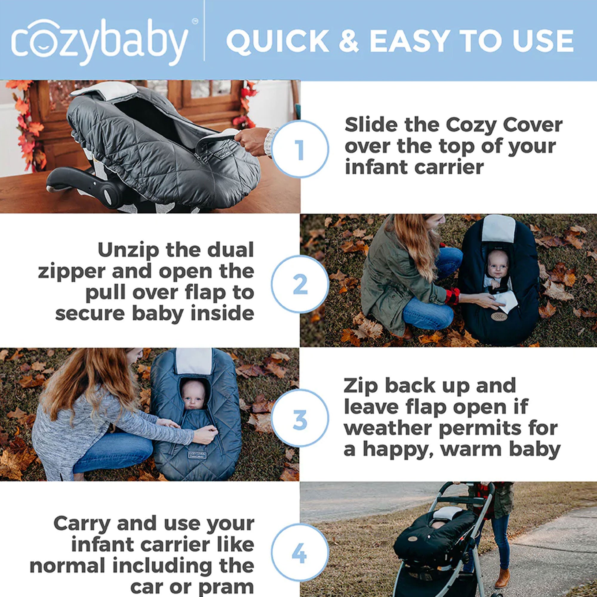CozyBaby Premium Infant Car Seat Cover with Dual Zippers & Elastic Edge, Pink - Smart-nests