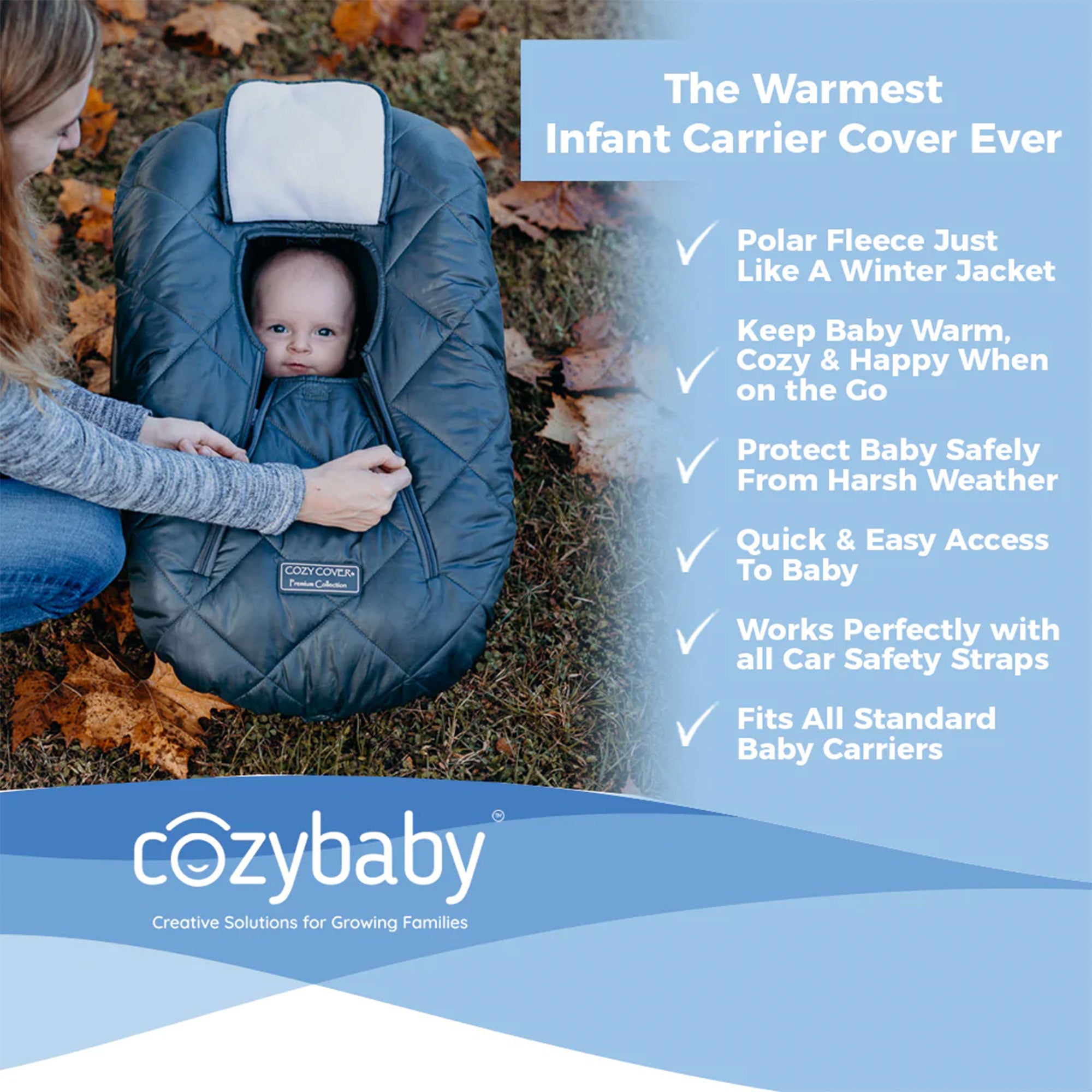 CozyBaby Premium Infant Car Seat Cover with Dual Zippers & Elastic Edge, Black - Smart-nests