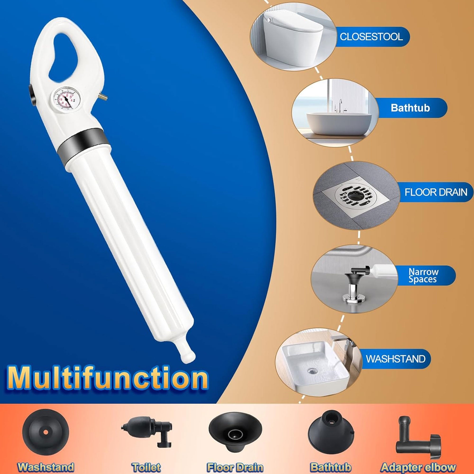 FEIYABDF Bathroom Manual High Pressure Air Toilet Plunger for Unclogging Pipes - Smart-nests