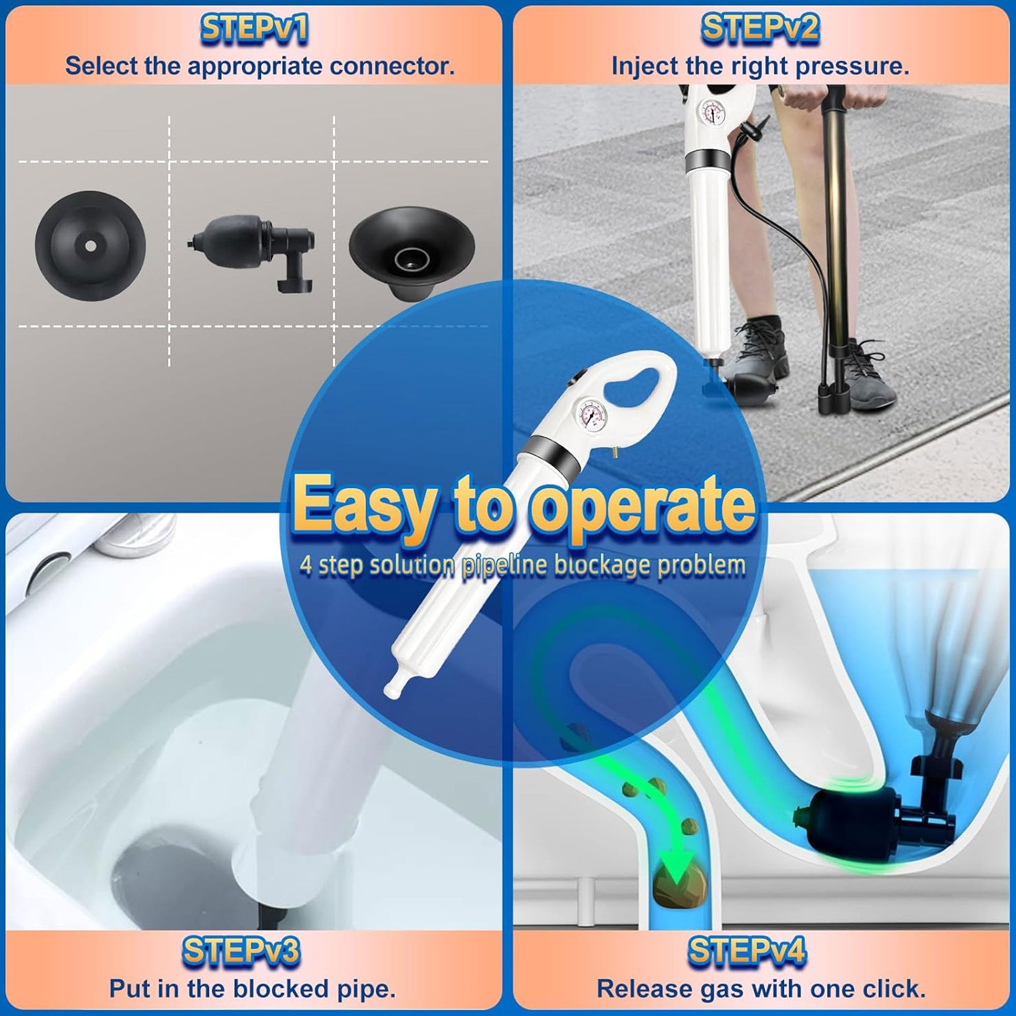 FEIYABDF Bathroom Manual High Pressure Air Toilet Plunger for Unclogging Pipes - Smart-nests