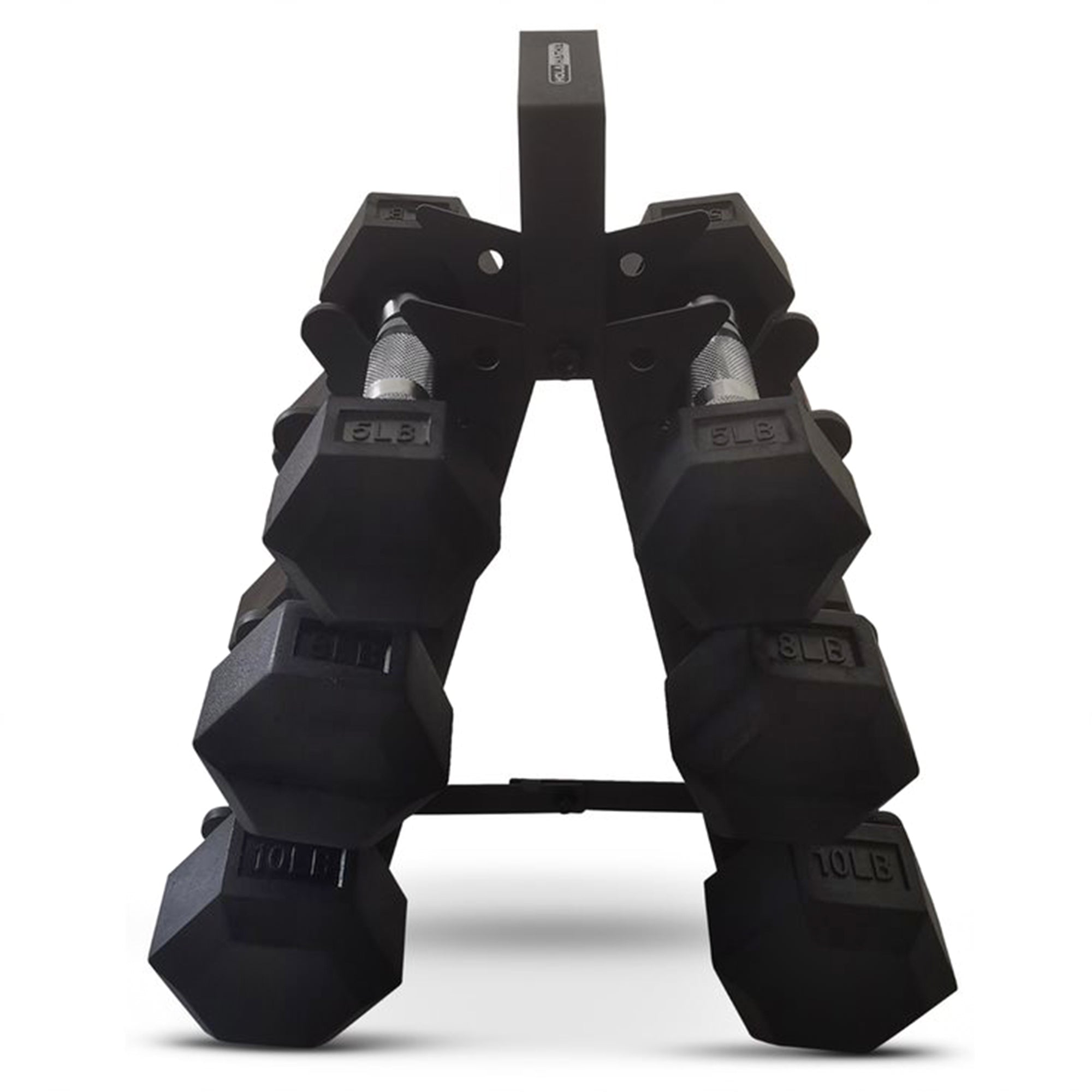 HolaHatha Hexagonal Dumbbell Free Hand Weight Set w/ Rack, 5, 8, & 10 Lbs, Black - Smart-nests