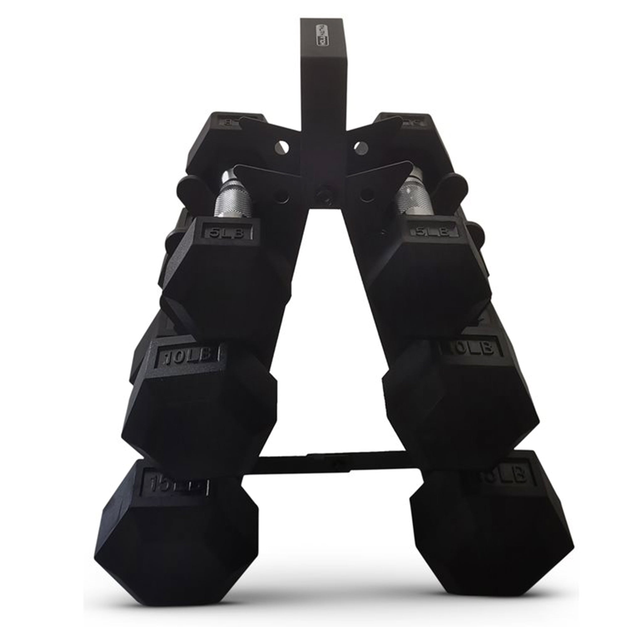 HolaHatha Hexagonal Dumbbell Free Hand Weight Set w/Rack, 5, 10, & 15 Lbs, Black - Smart-nests