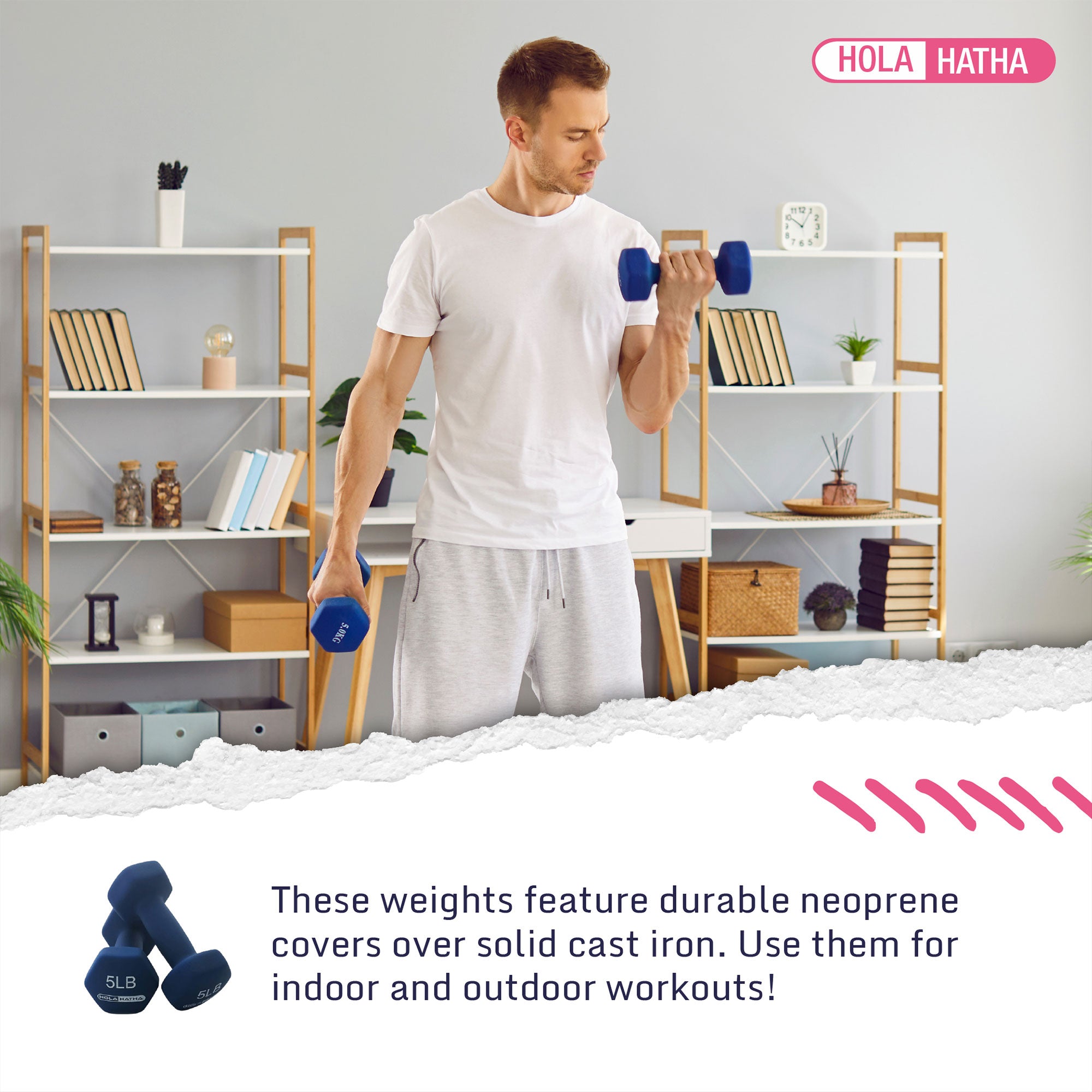 HolaHatha 2, 3, & 5 Lb Neoprene Dumbbell Free Hand Weight Set w/ Rack, Red/Blue - Smart-nests