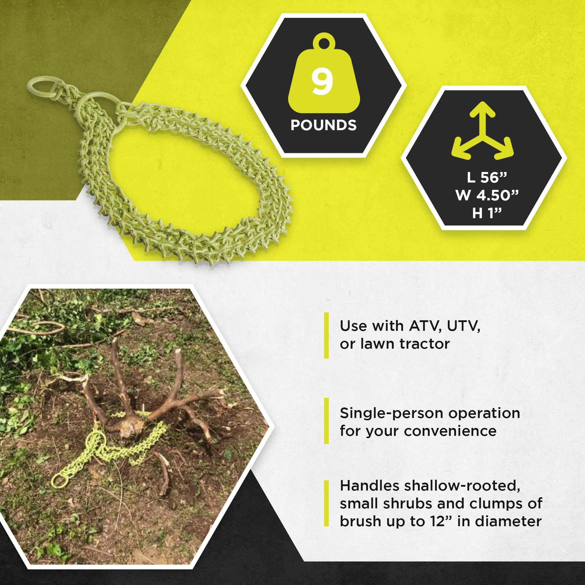 Brush Grubber Heavy Duty 4 Foot Triple Chain ATV and UTV Shrub and Clump Grubber - Smart-nests