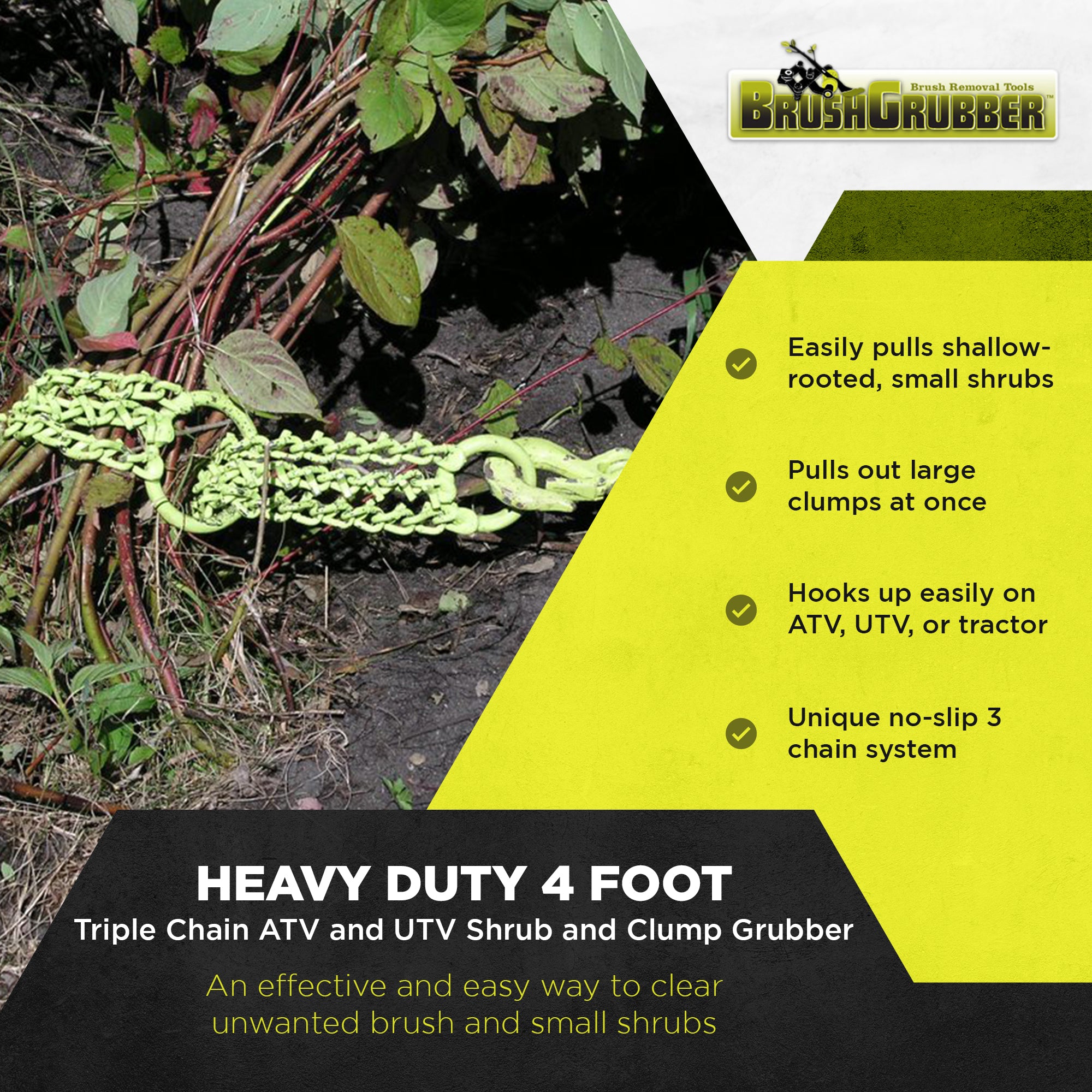 Brush Grubber Heavy Duty 4 Foot Triple Chain ATV and UTV Shrub and Clump Grubber - Smart-nests