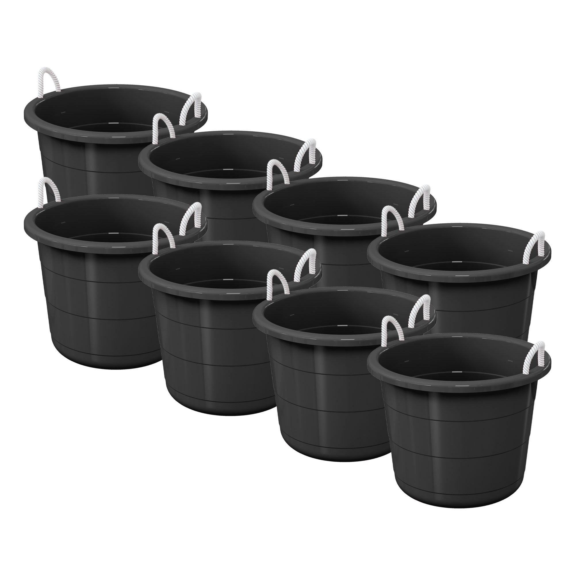 Life Story 17 Gal Flexible Plastic Storage Bucket w/ Rope Handles, Black, 8 Pack - Smart-nests