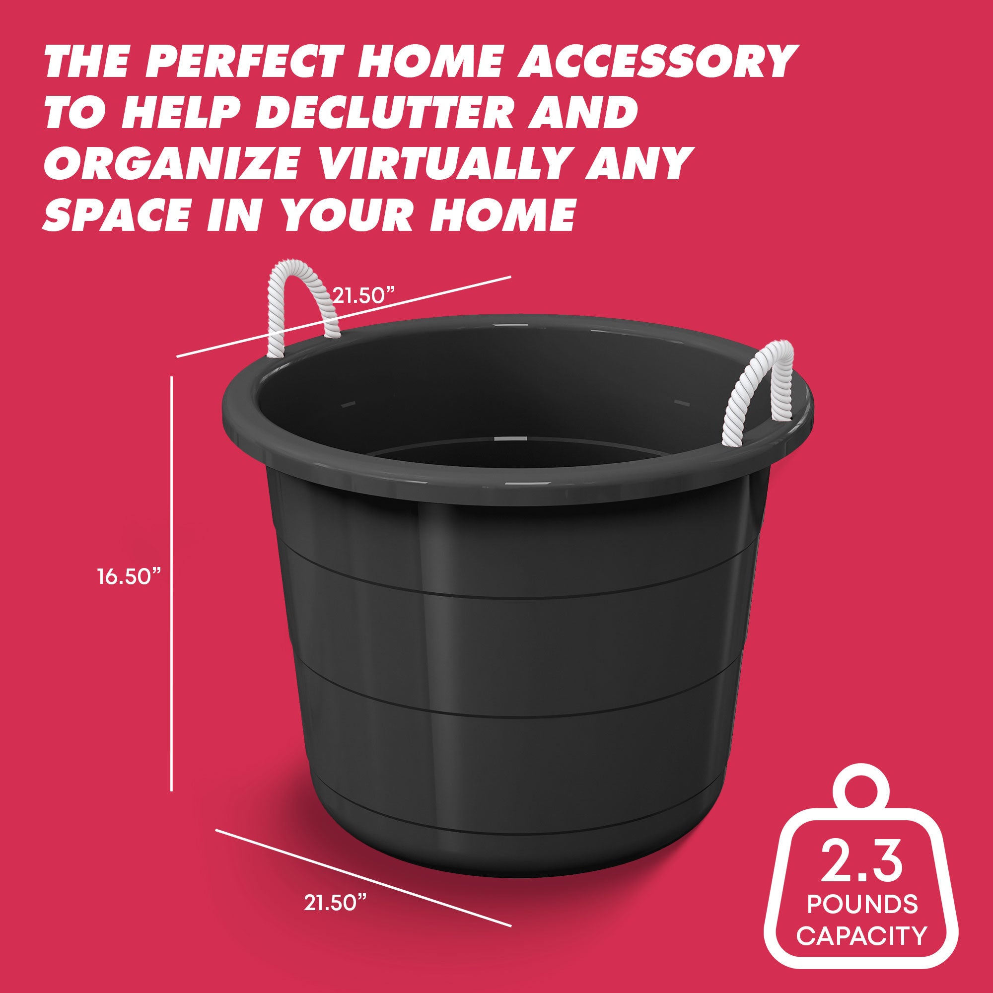 Life Story 17 Gal Flexible Plastic Storage Bucket w/ Rope Handles, Black, 8 Pack - Smart-nests