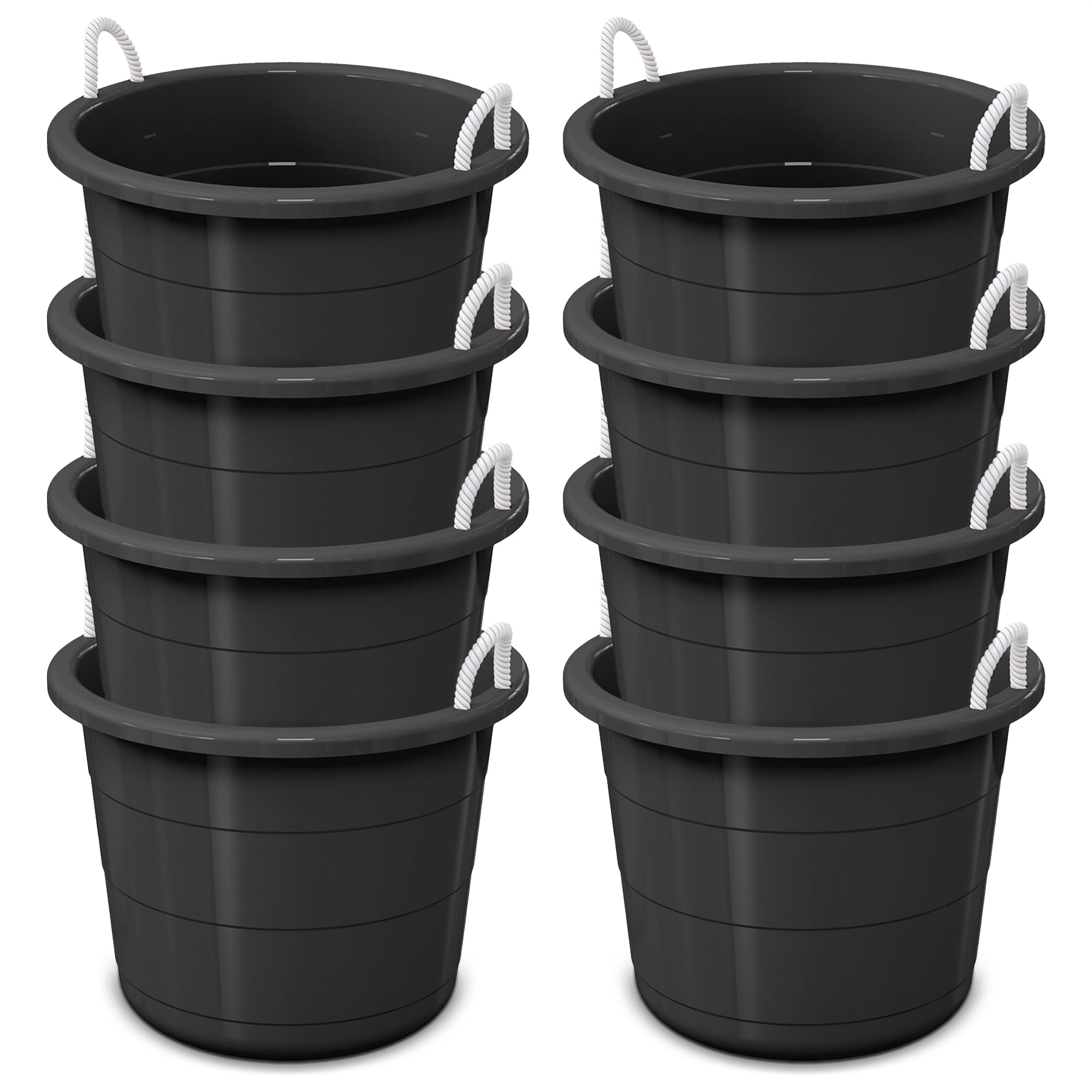 Life Story 17 Gal Flexible Plastic Storage Bucket w/ Rope Handles, Black, 8 Pack - Smart-nests