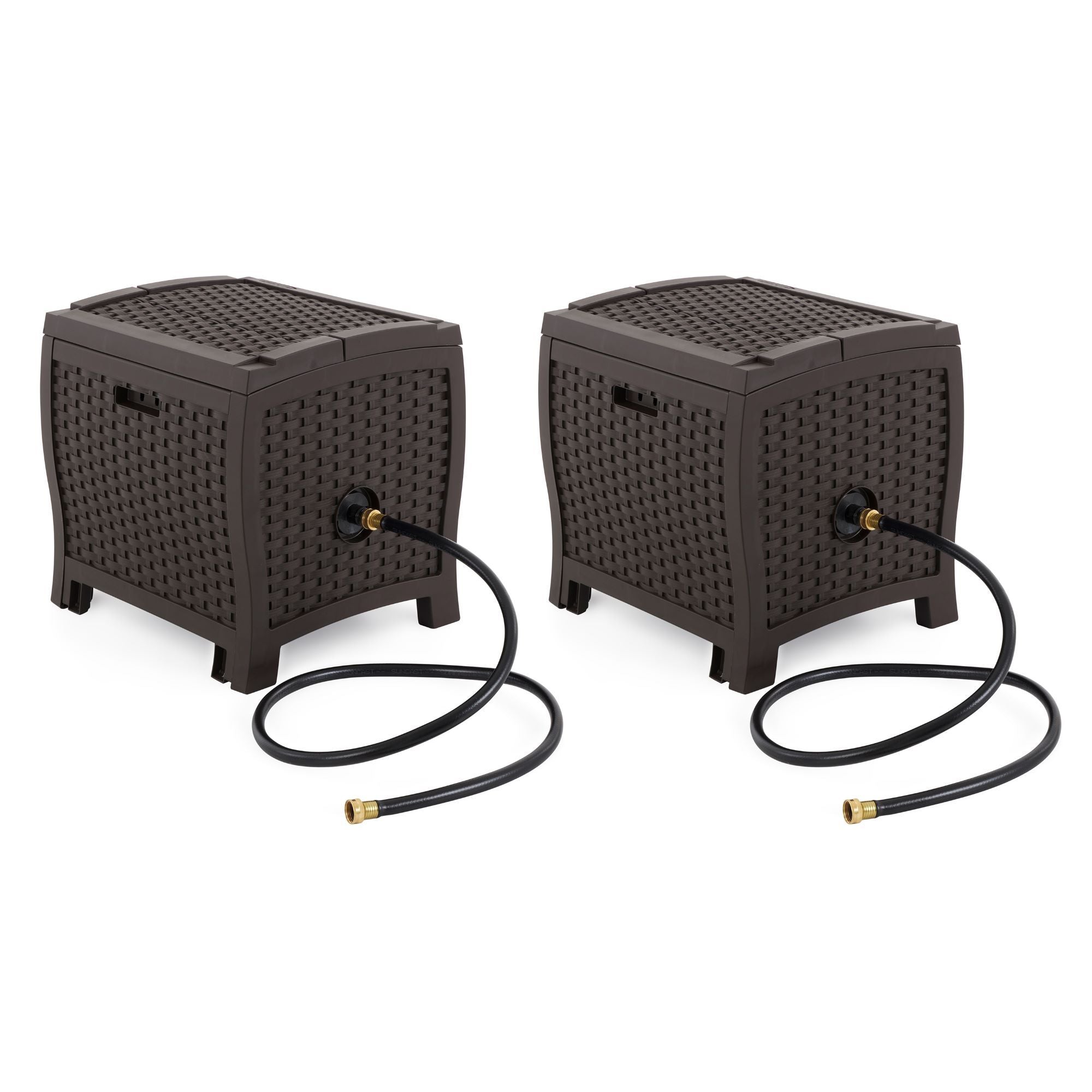 Suncast 175 Foot Slide Trak Outdoor Garden Water Hose Hideaway, Mocha (2 Pack) - Smart-nests