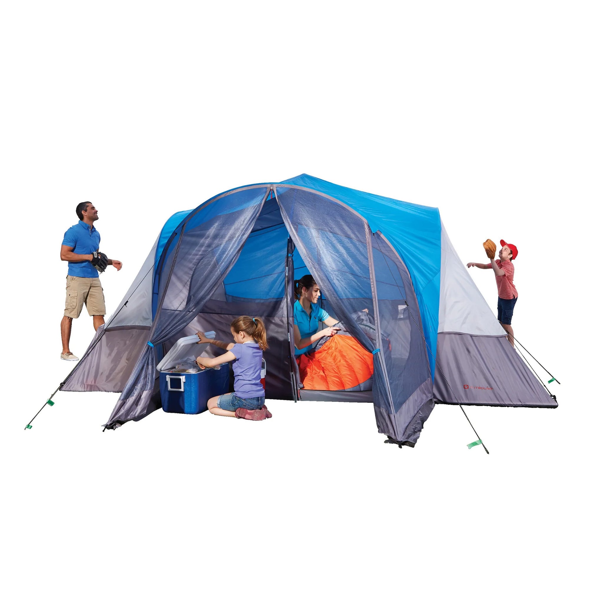 Outbound 8 Person 3 Season Easy Up Camping Dome Tent with Rainfly & Porch, Blue - Smart-nests