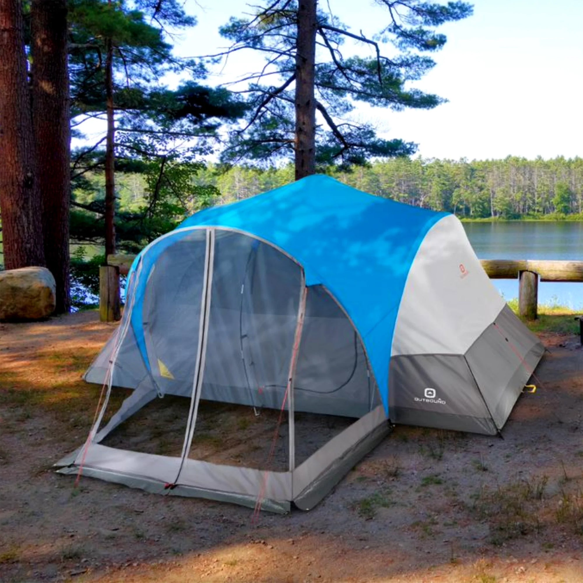 Outbound 8 Person 3 Season Easy Up Camping Dome Tent with Rainfly & Porch, Blue - Smart-nests