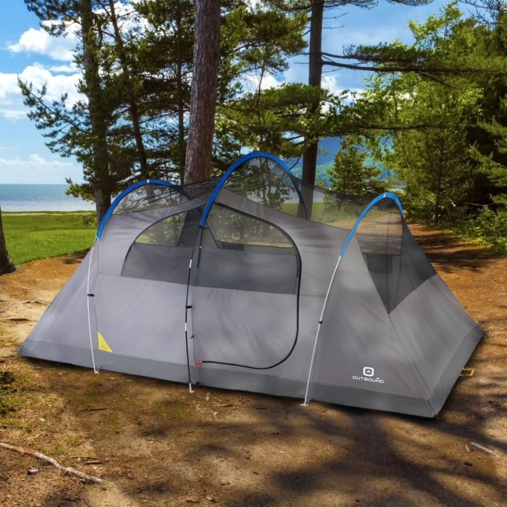 Outbound 8 Person 3 Season Easy Up Camping Dome Tent with Rainfly & Porch, Blue - Smart-nests