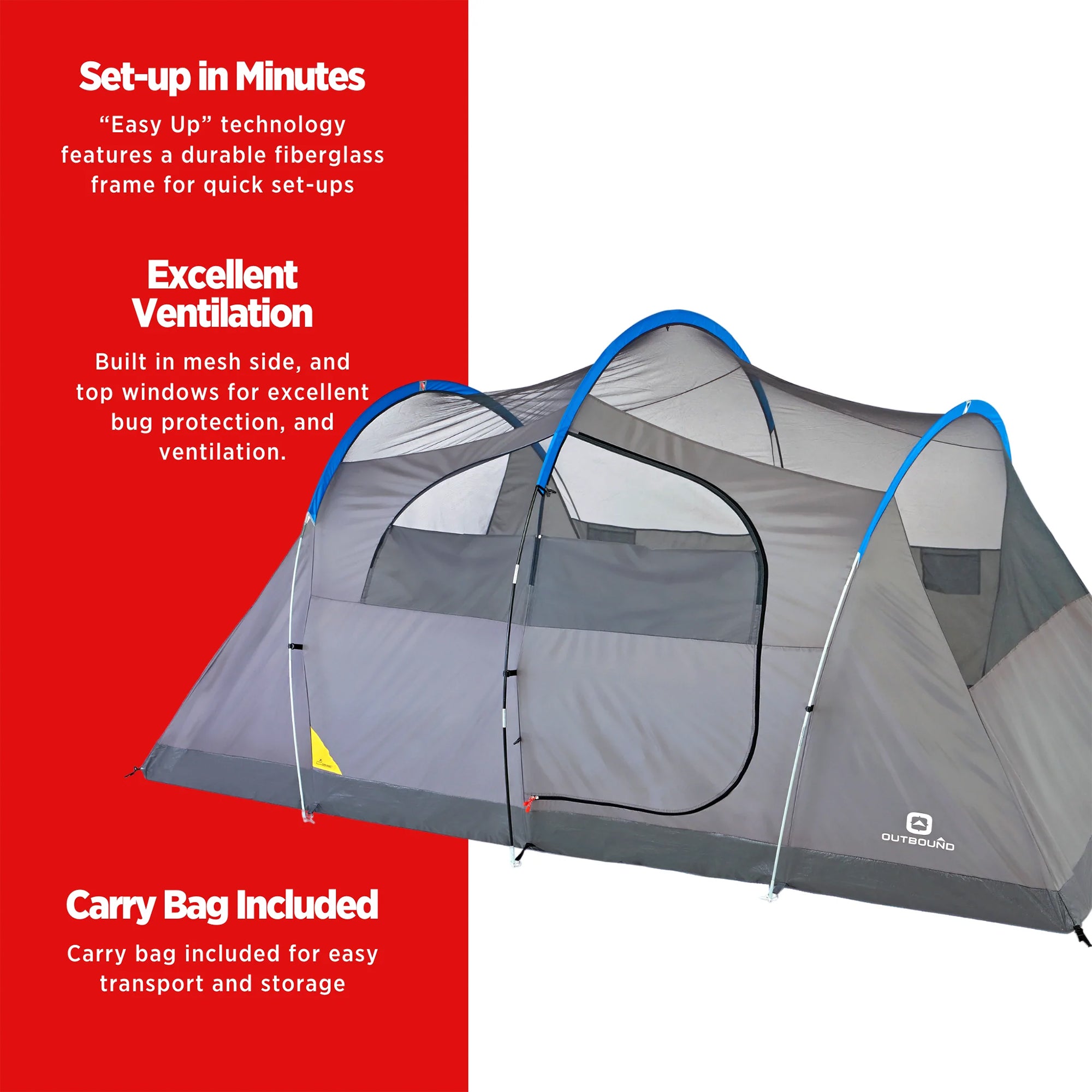 Outbound 8 Person 3 Season Easy Up Camping Dome Tent with Rainfly & Porch, Blue - Smart-nests