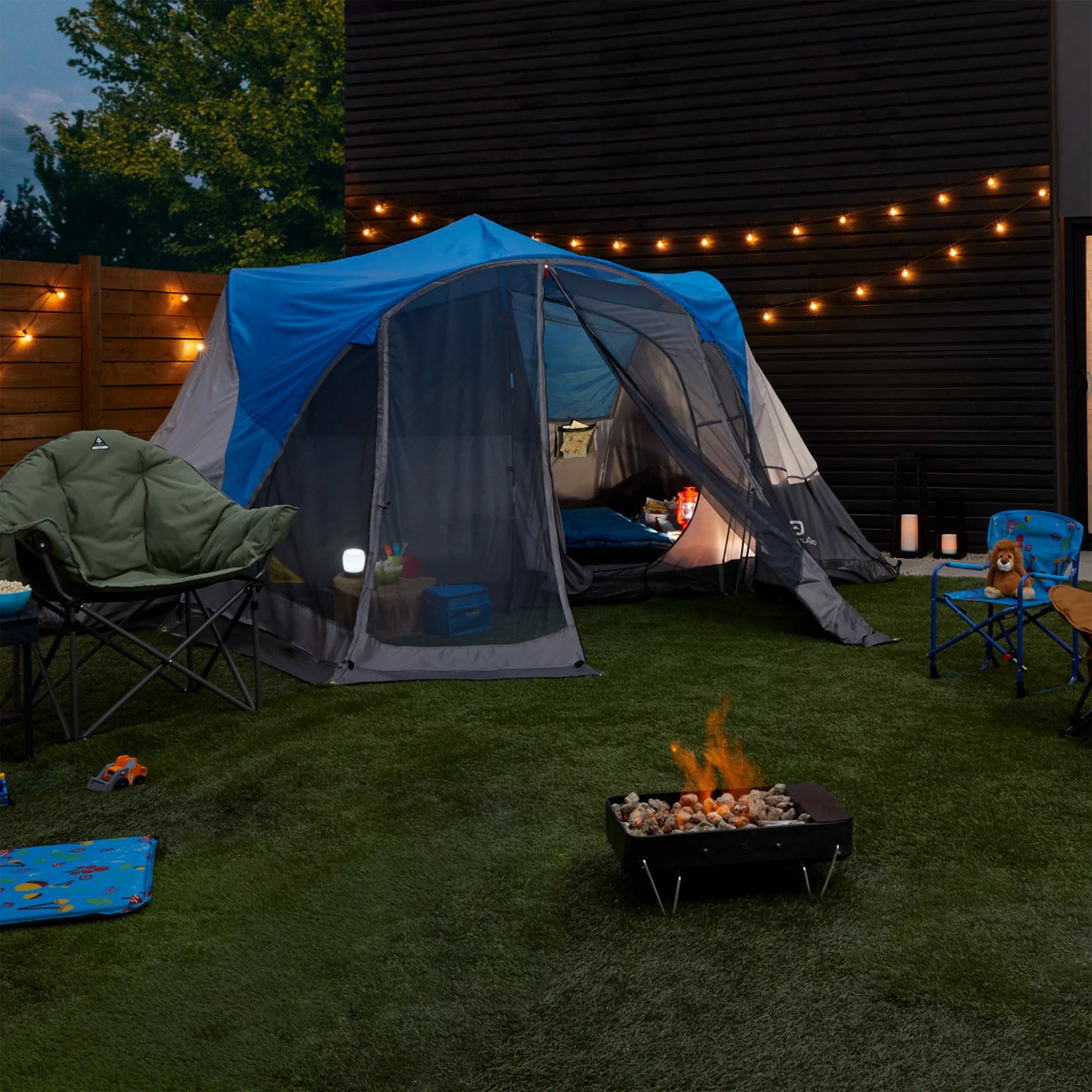 Outbound 8 Person 3 Season Easy Up Camping Dome Tent with Rainfly & Porch, Blue - Smart-nests