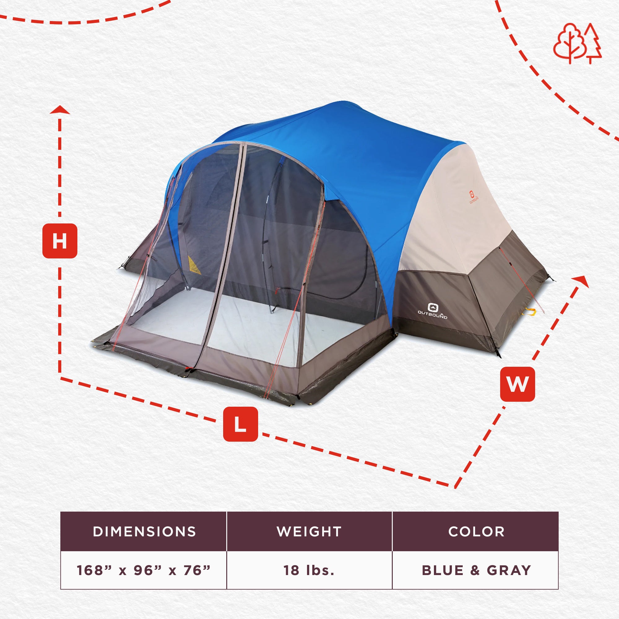 Outbound 8 Person 3 Season Easy Up Camping Dome Tent with Rainfly & Porch, Blue - Smart-nests