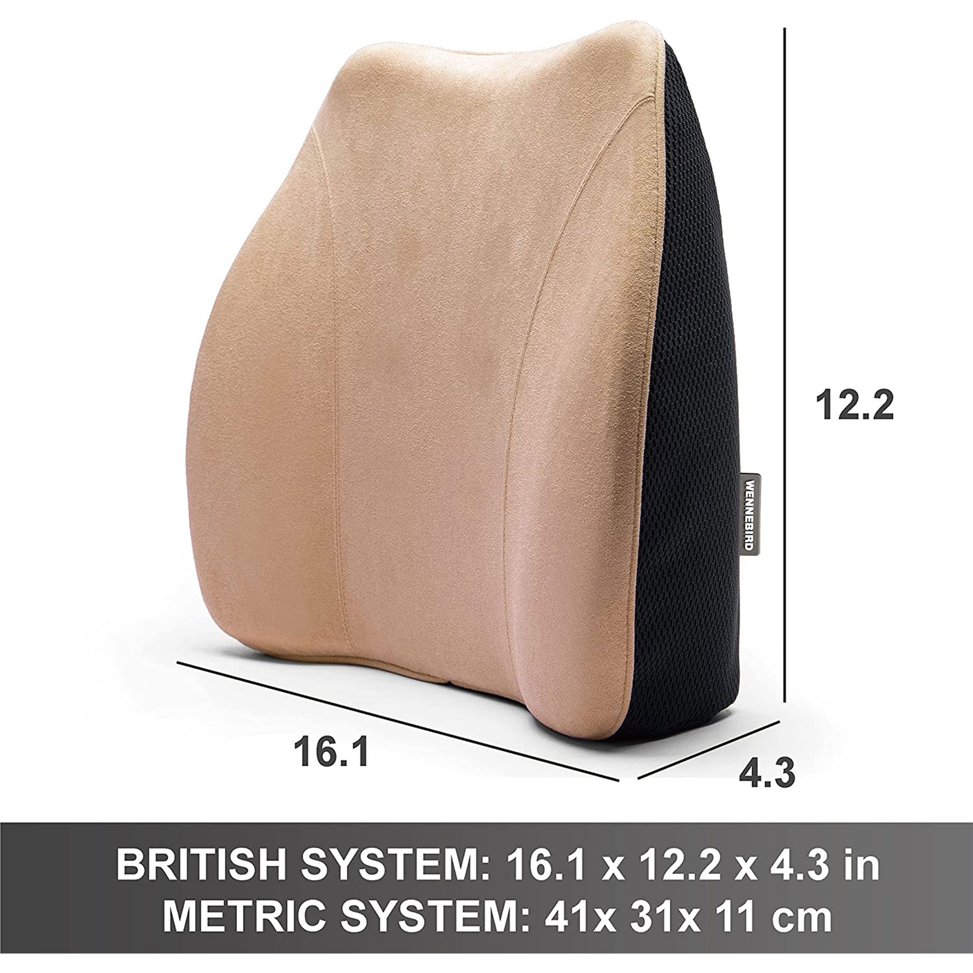 WENNEBIRD Model Q Lumbar Memory Foam Support Pillow to Improve Posture, Beige - Smart-nests