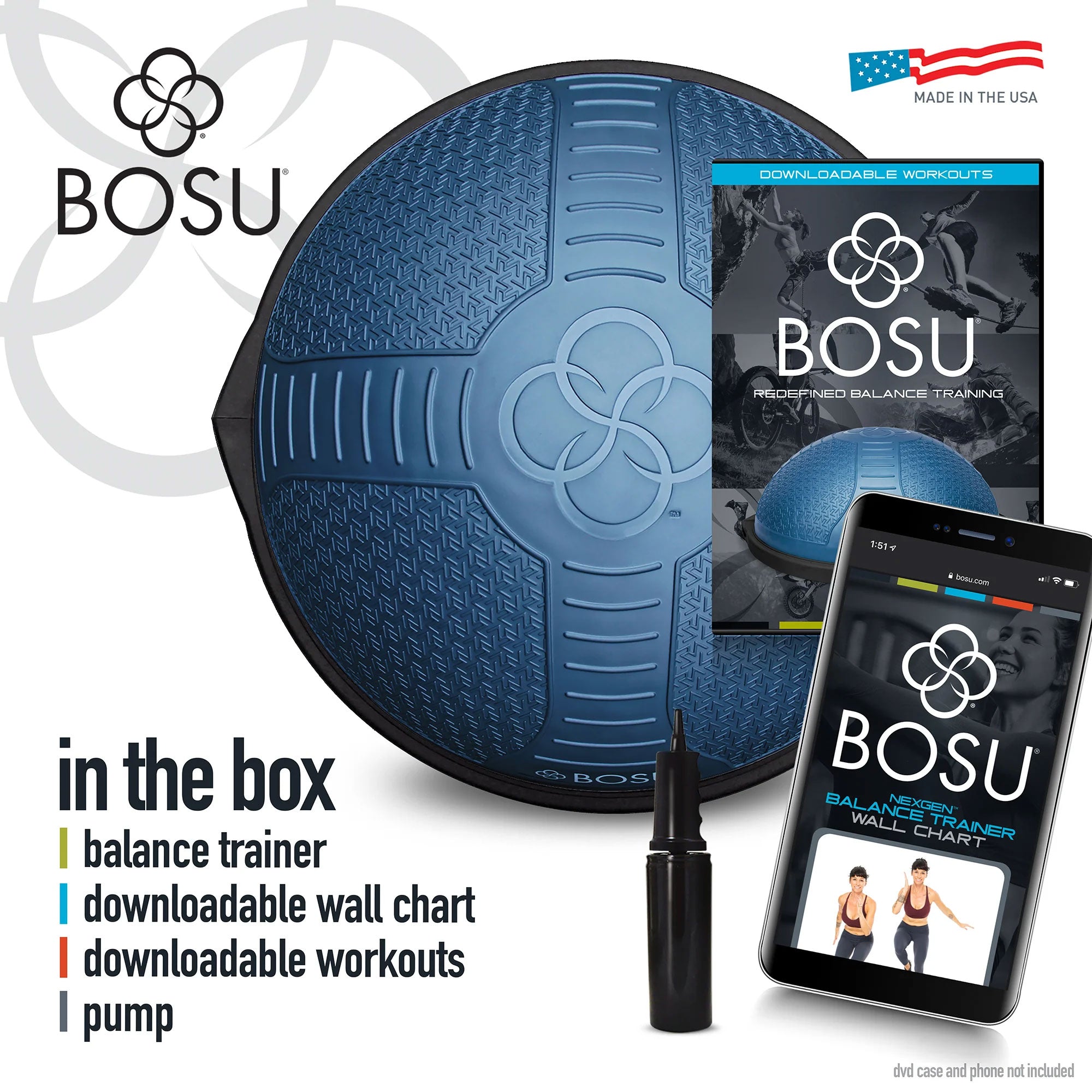Bosu Home Balance Trainer for Strength, Flexibility, and Cardio Workouts, Blue - Smart-nests