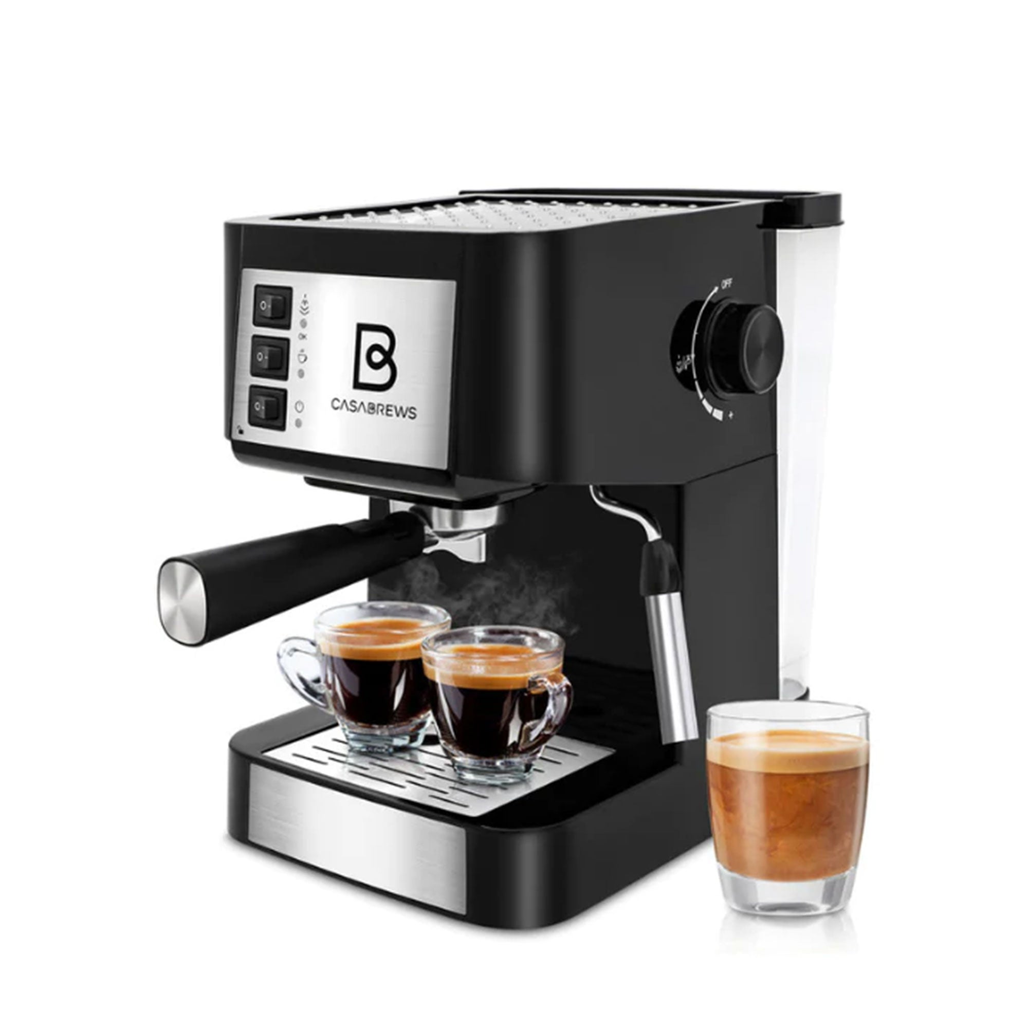 Casabrews Compact Espresso Coffee Machine with Milk Frother Wand, Black & Silver - Smart-nests