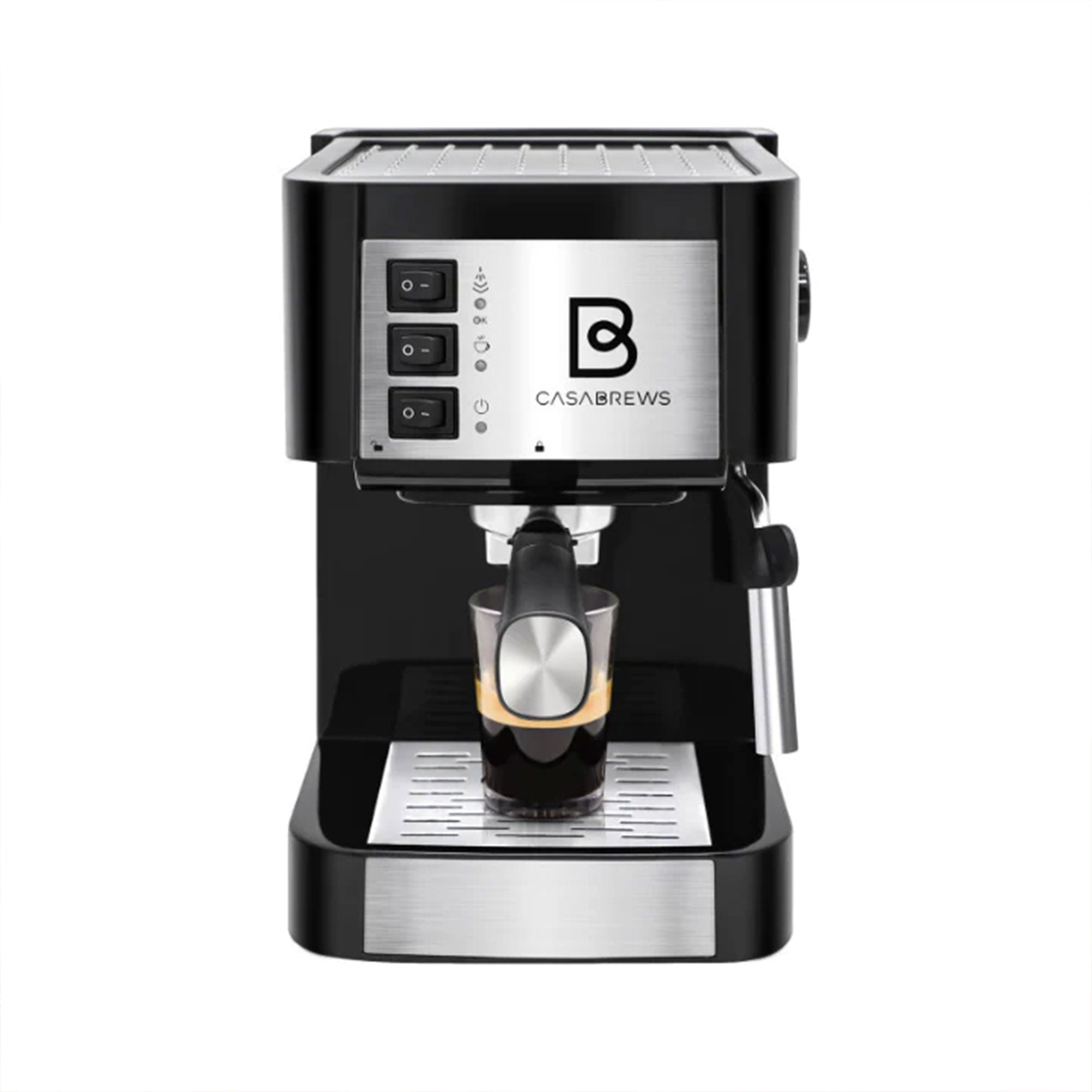 Casabrews Compact Espresso Coffee Machine with Milk Frother Wand, Black & Silver - Smart-nests