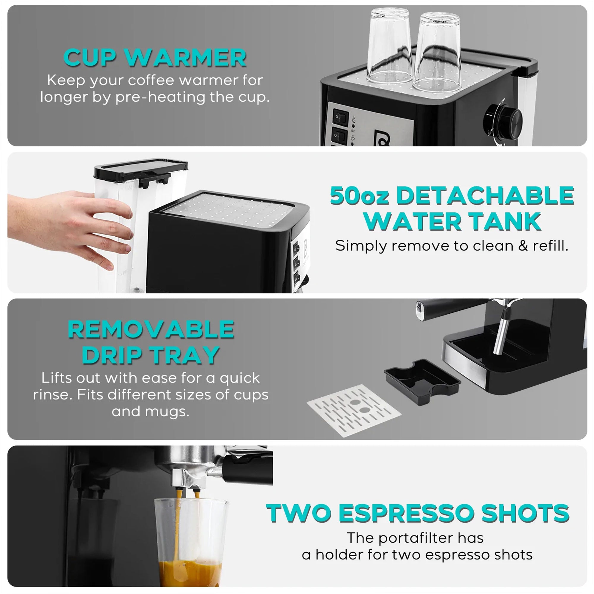 Casabrews Compact Espresso Coffee Machine with Milk Frother Wand, Black & Silver - Smart-nests