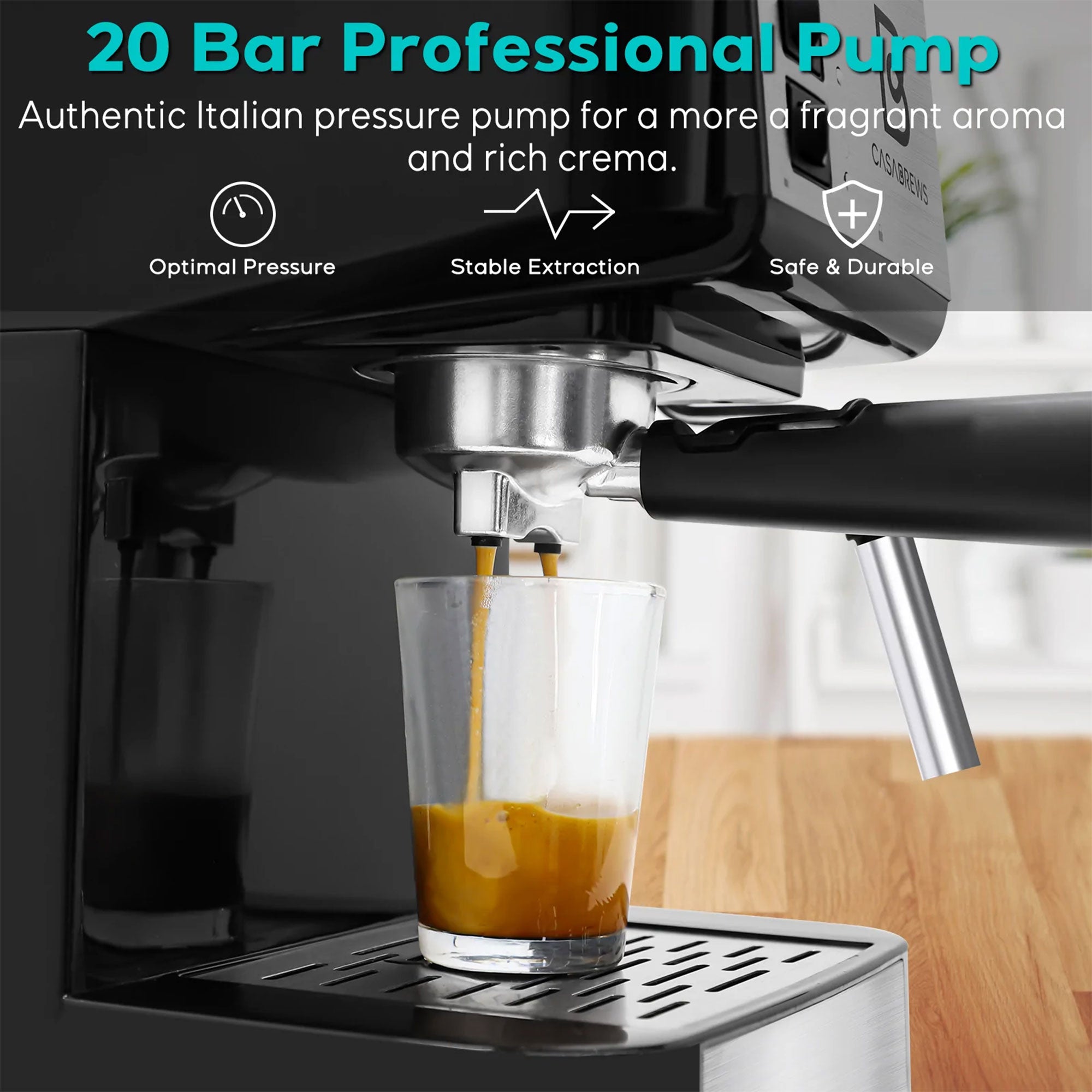 Casabrews Compact Espresso Coffee Machine with Milk Frother Wand, Black & Silver - Smart-nests