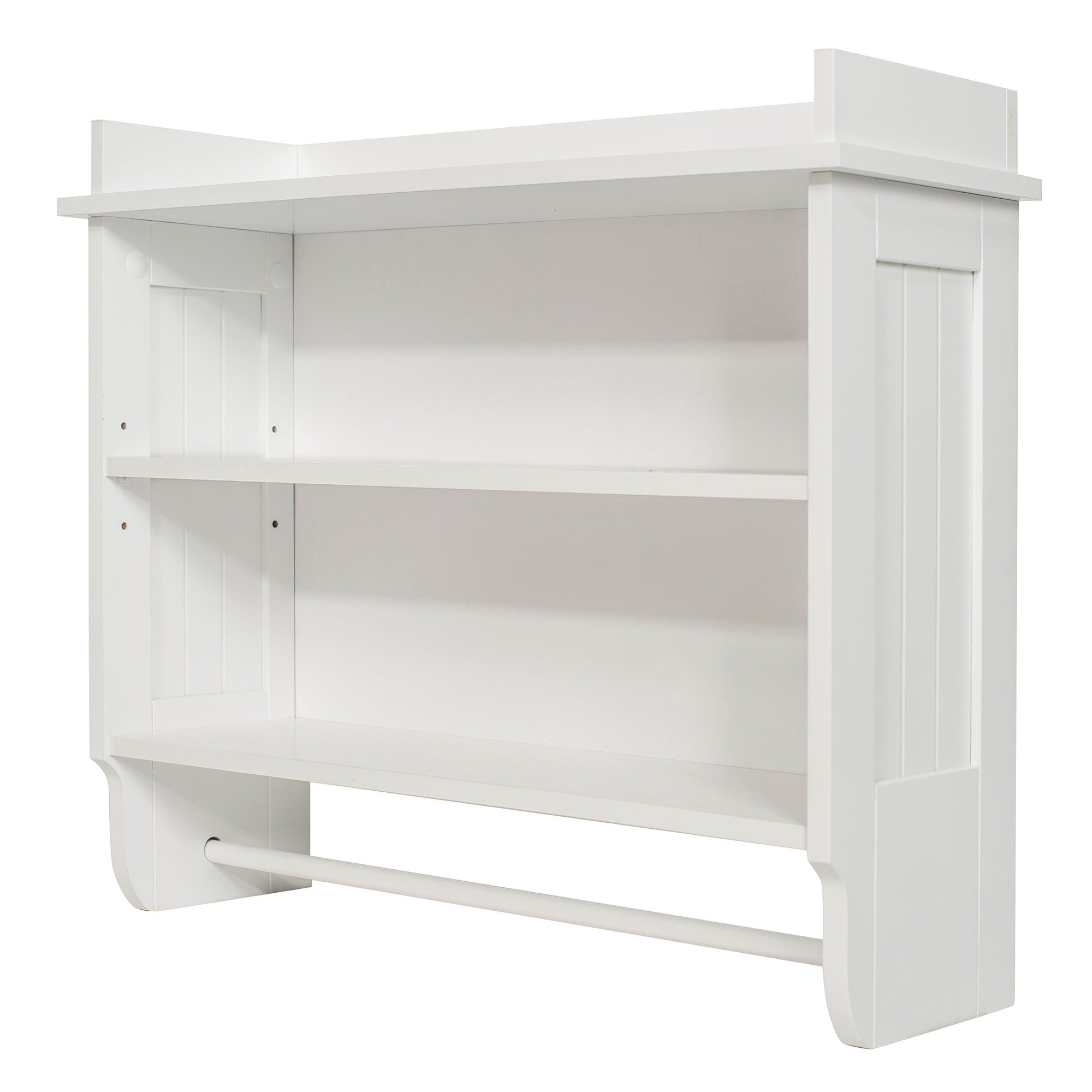 Redmon Contemporary Country Floating Wooden Wall Shelf with Towel Bar, White - Smart-nests