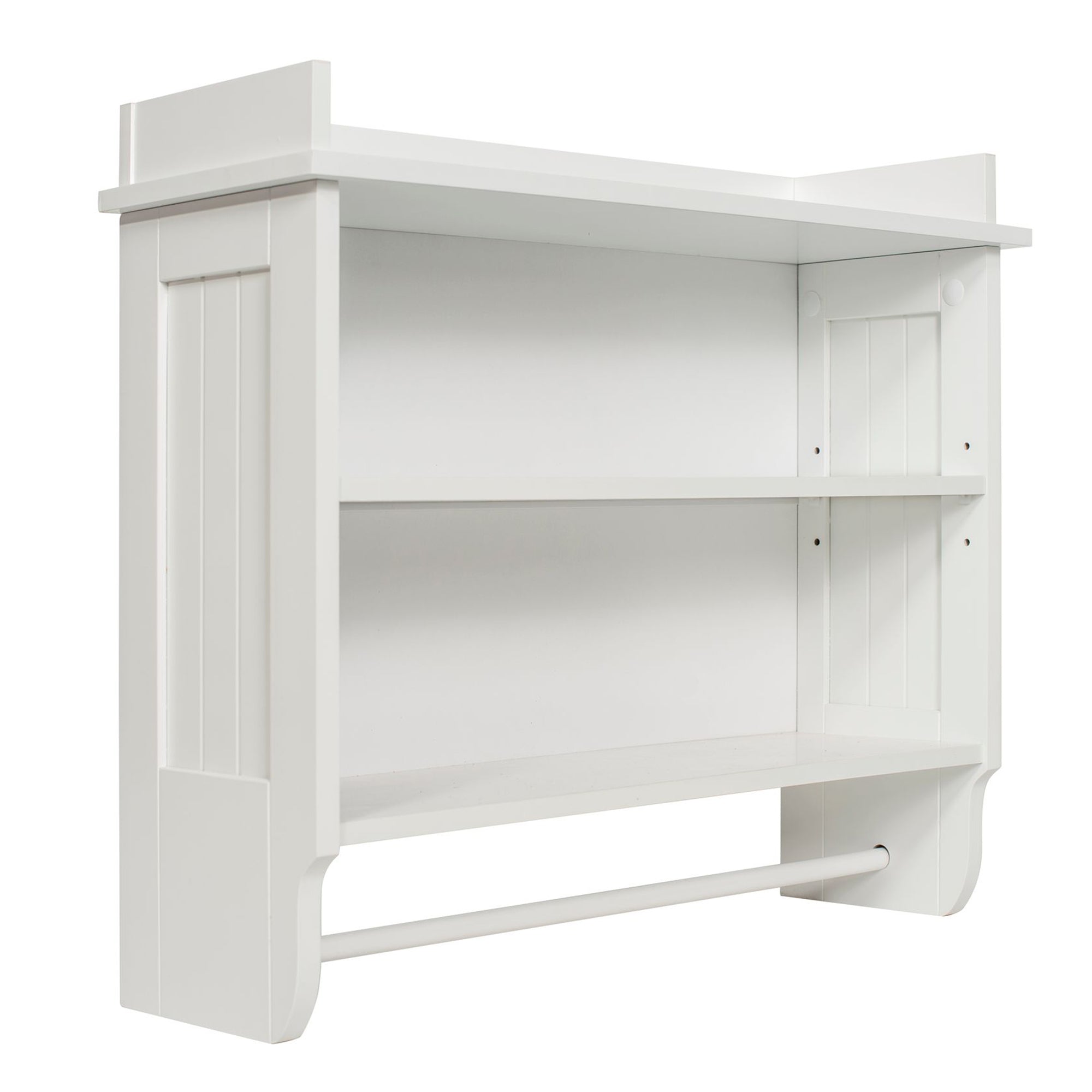 Redmon Contemporary Country Floating Wooden Wall Shelf with Towel Bar, White - Smart-nests