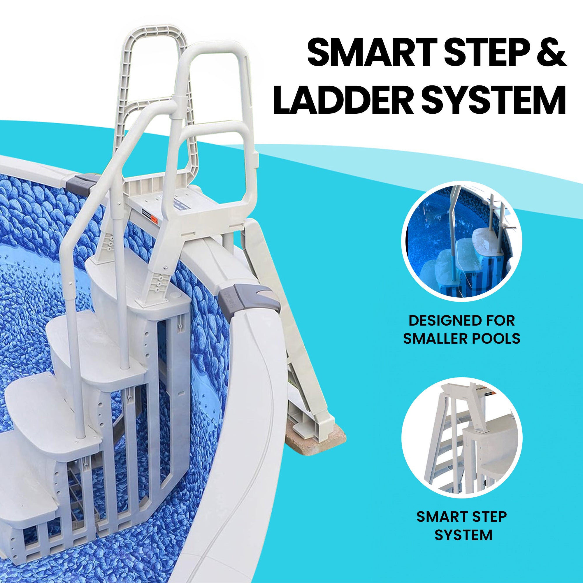 Main Access Smart Step 24 Inch Wide Swimming Pool Entrance w/ Hand Rail, Taupe - Smart-nests