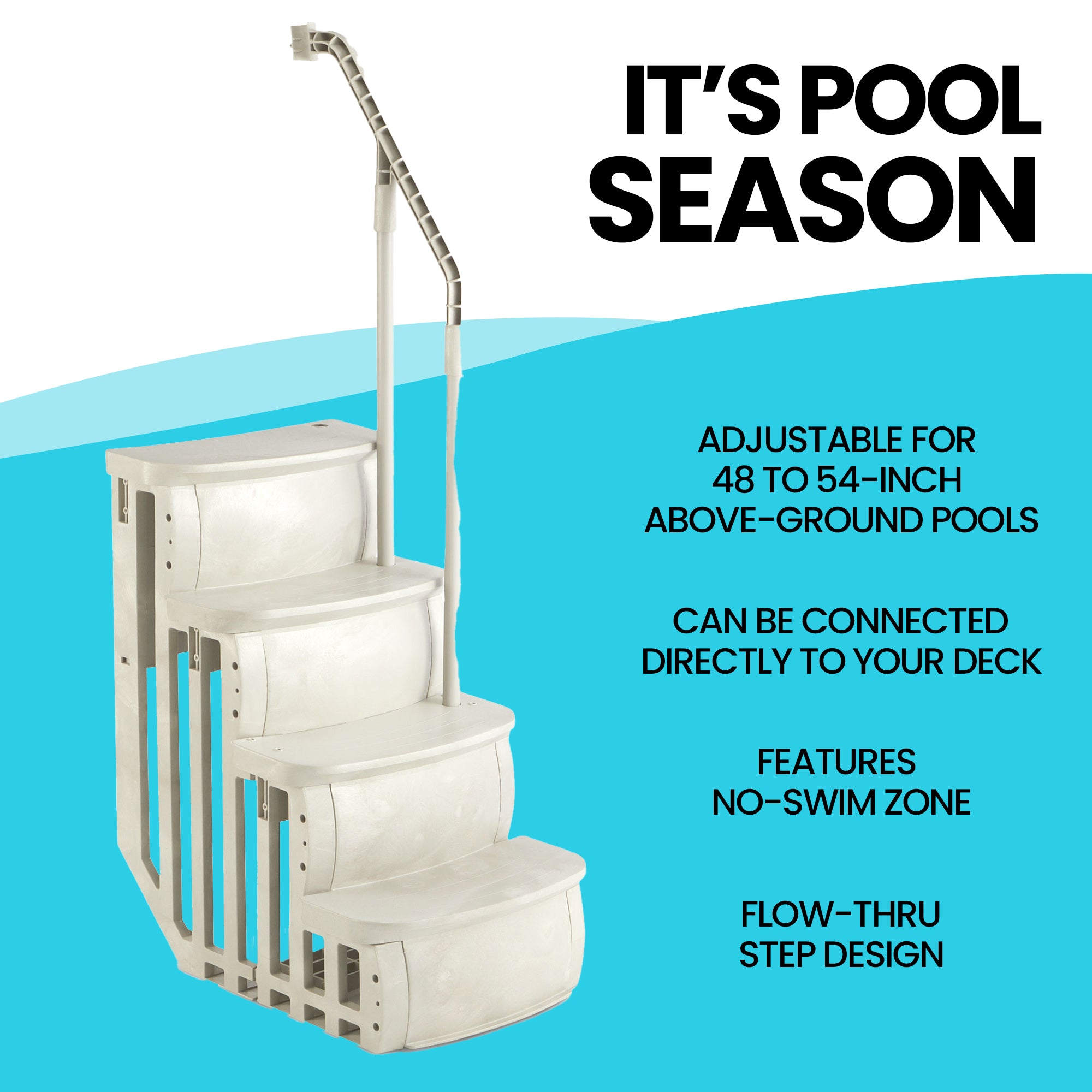 Main Access Smart Step 24 Inch Wide Swimming Pool Entrance w/ Hand Rail, Taupe - Smart-nests