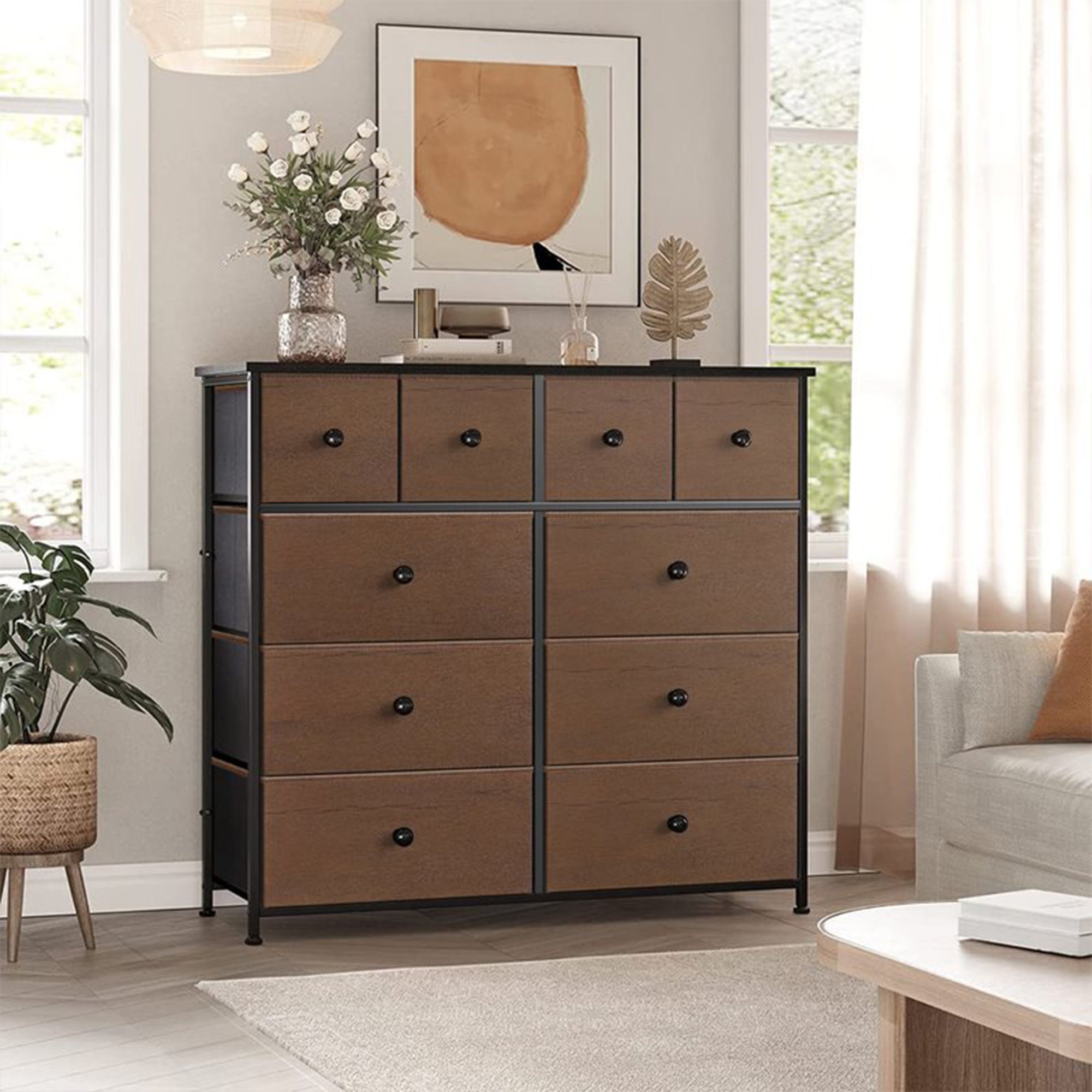 10 Drawer Steel Frame Bedroom Storage Organizer Chest Dresser (Open Box) - Smart-nests