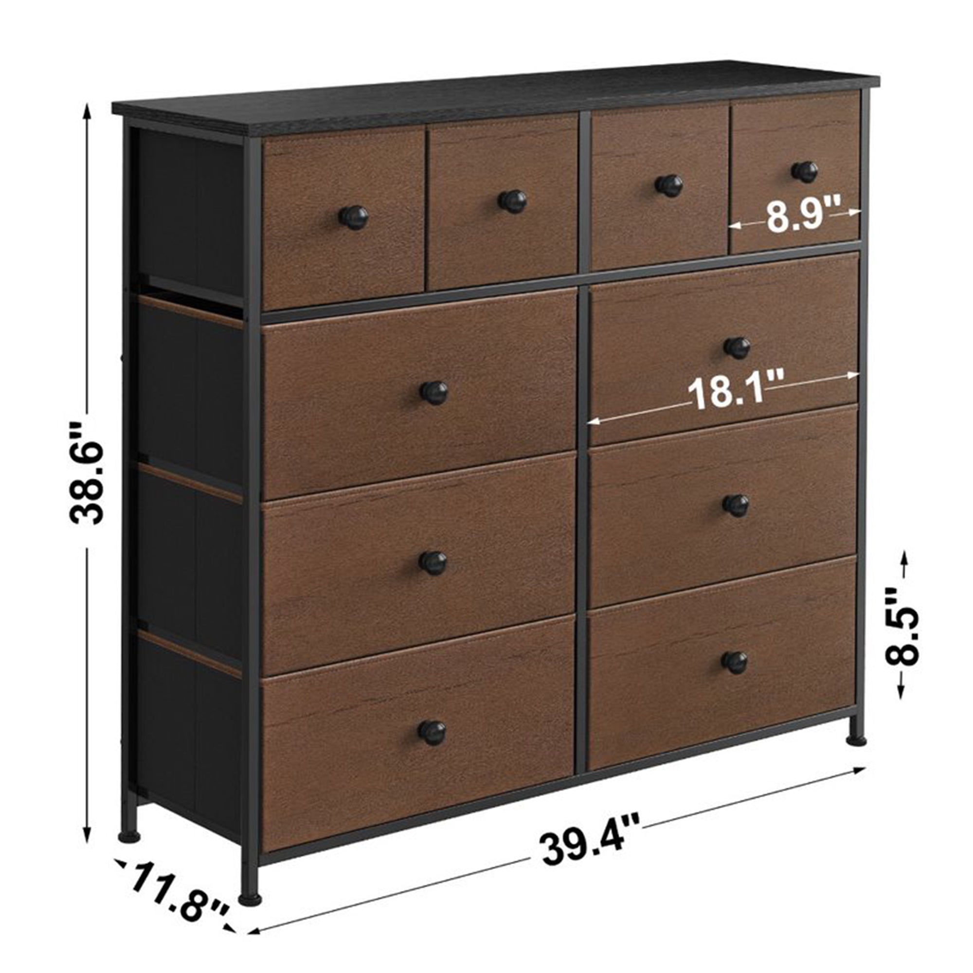 10 Drawer Steel Frame Bedroom Storage Organizer Chest Dresser (Open Box) - Smart-nests