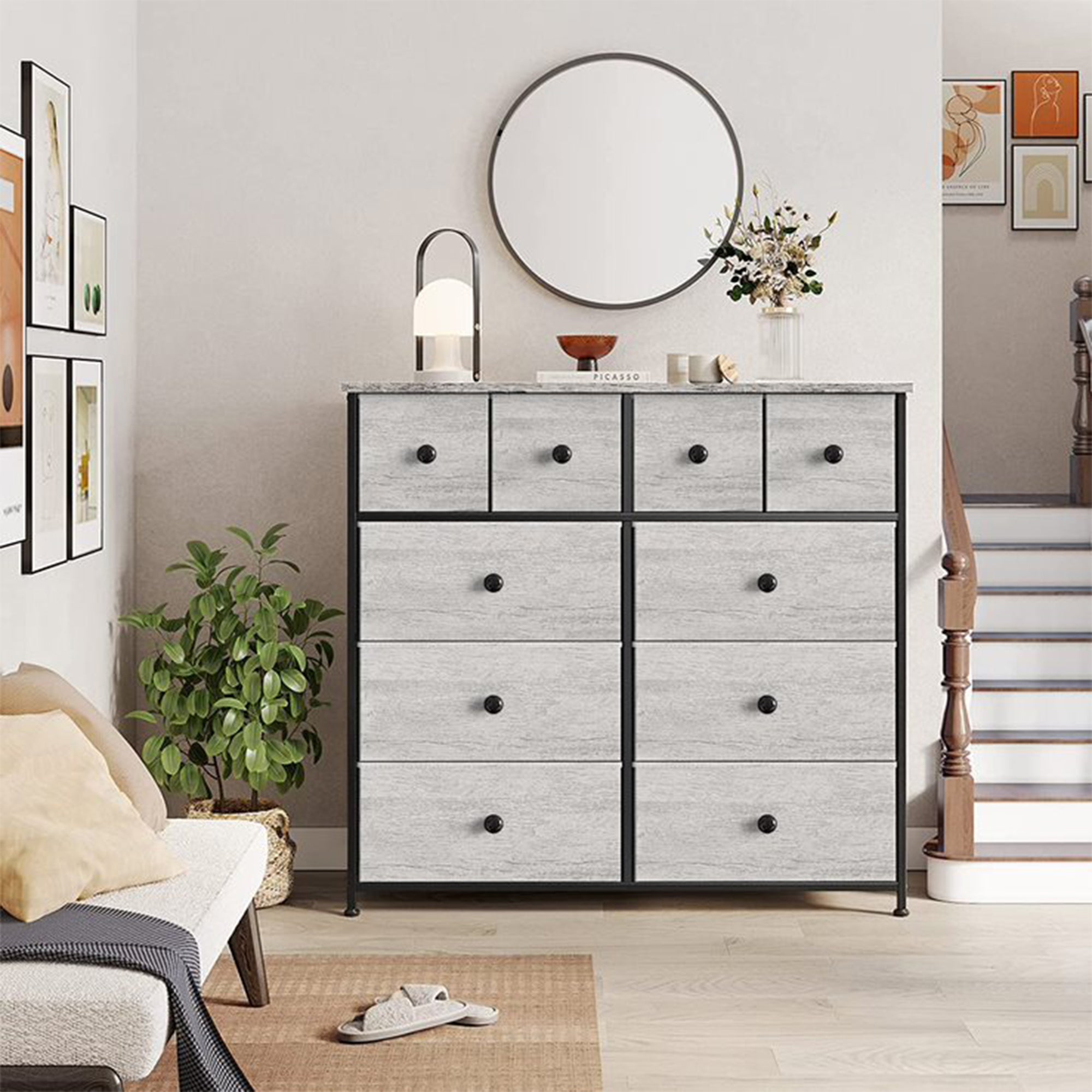 10 Drawer Steel Frame Bedroom Storage Organizer Dresser, Dark Taupe (Open Box) - Smart-nests