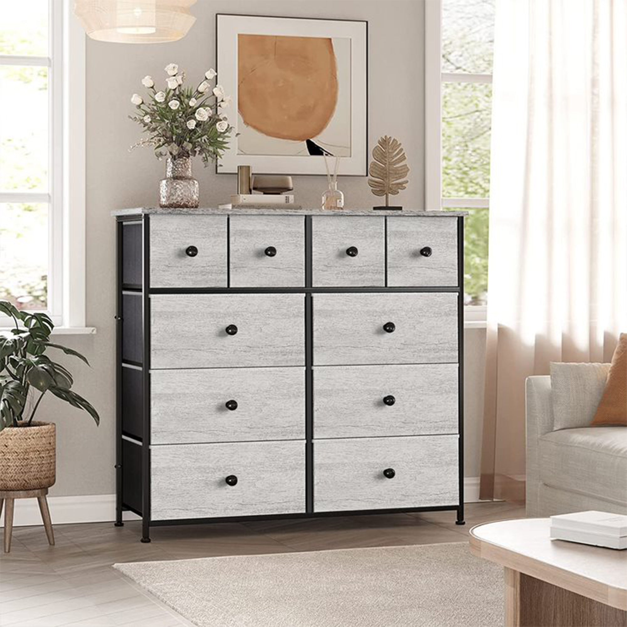 10 Drawer Steel Frame Bedroom Storage Organizer Dresser, Dark Taupe (Open Box) - Smart-nests