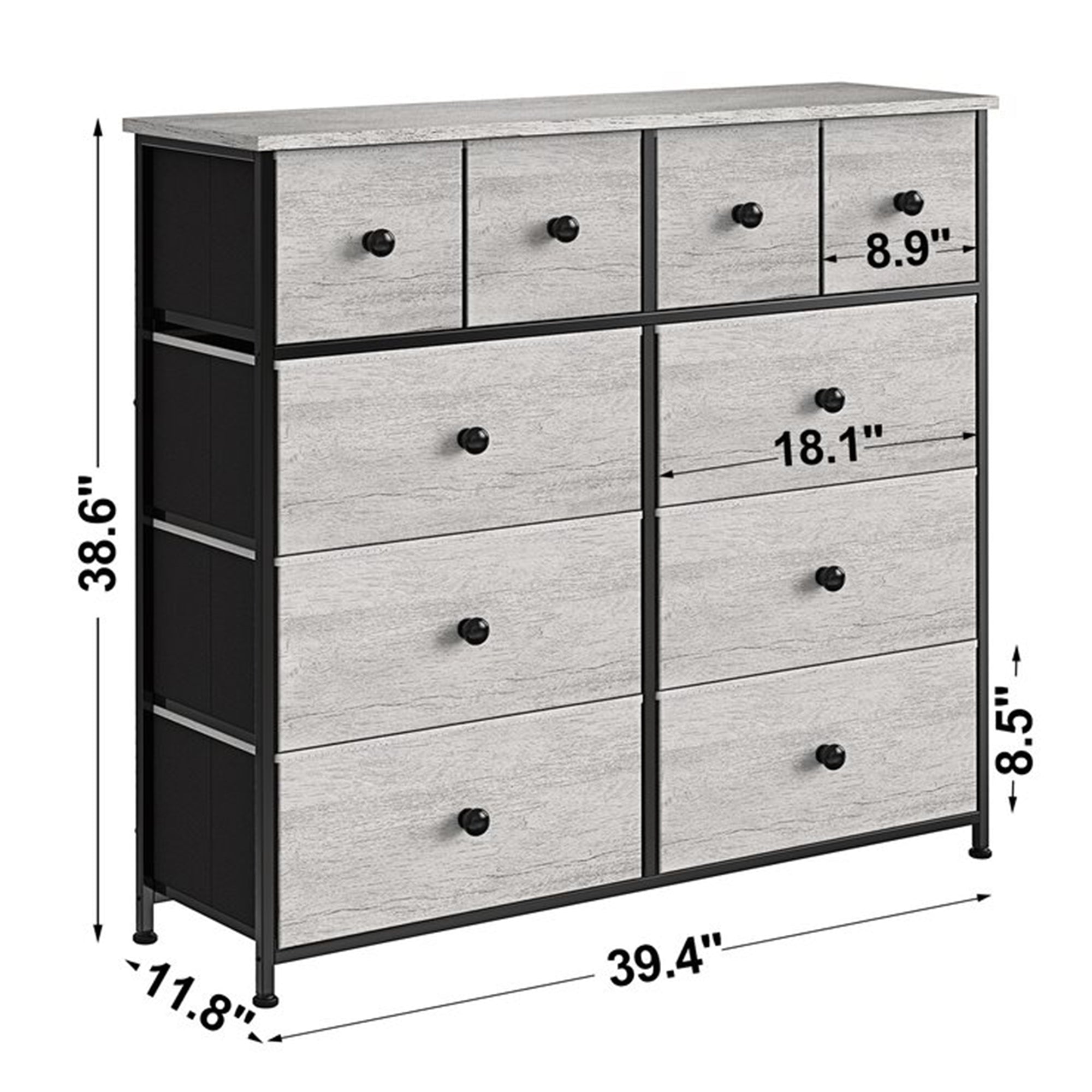 10 Drawer Steel Frame Bedroom Storage Organizer Dresser, Dark Taupe (Open Box) - Smart-nests