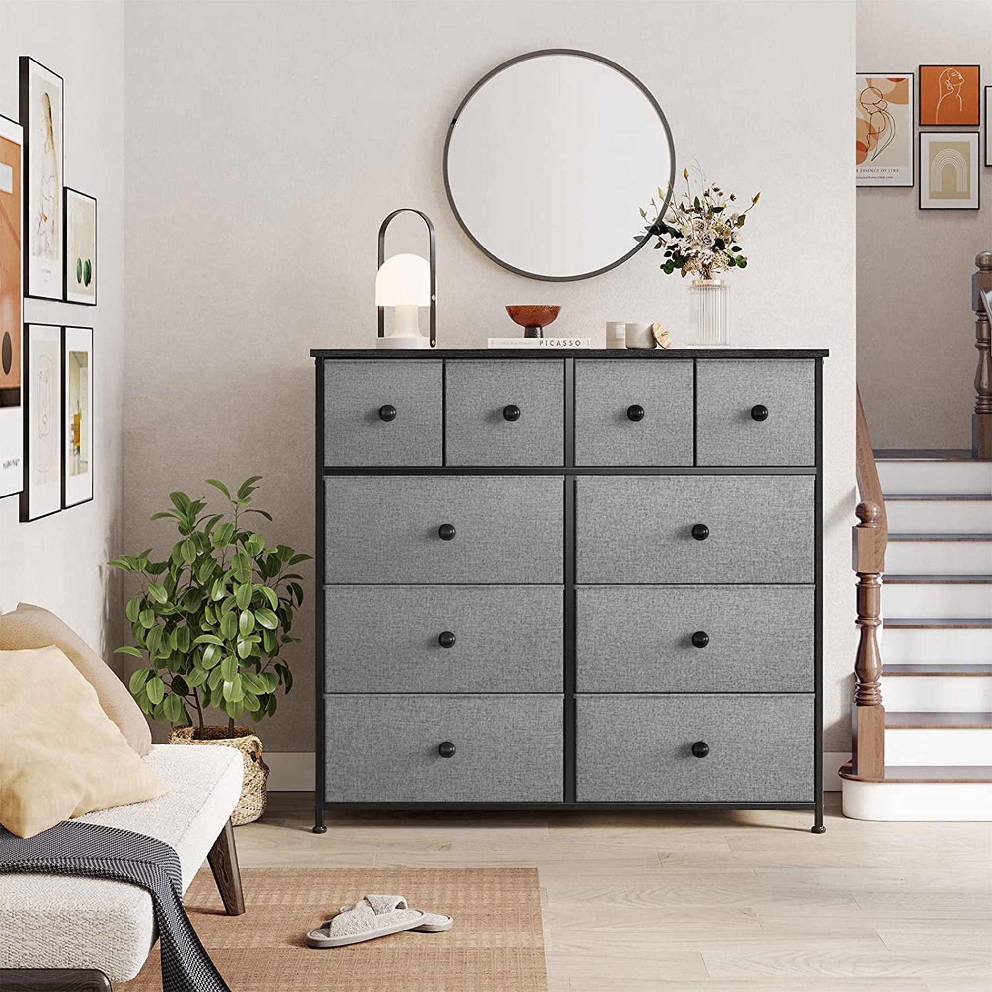 10 Drawer Steel Frame Bedroom Storage Organizer Dresser, Light Grey (Used) - Smart-nests