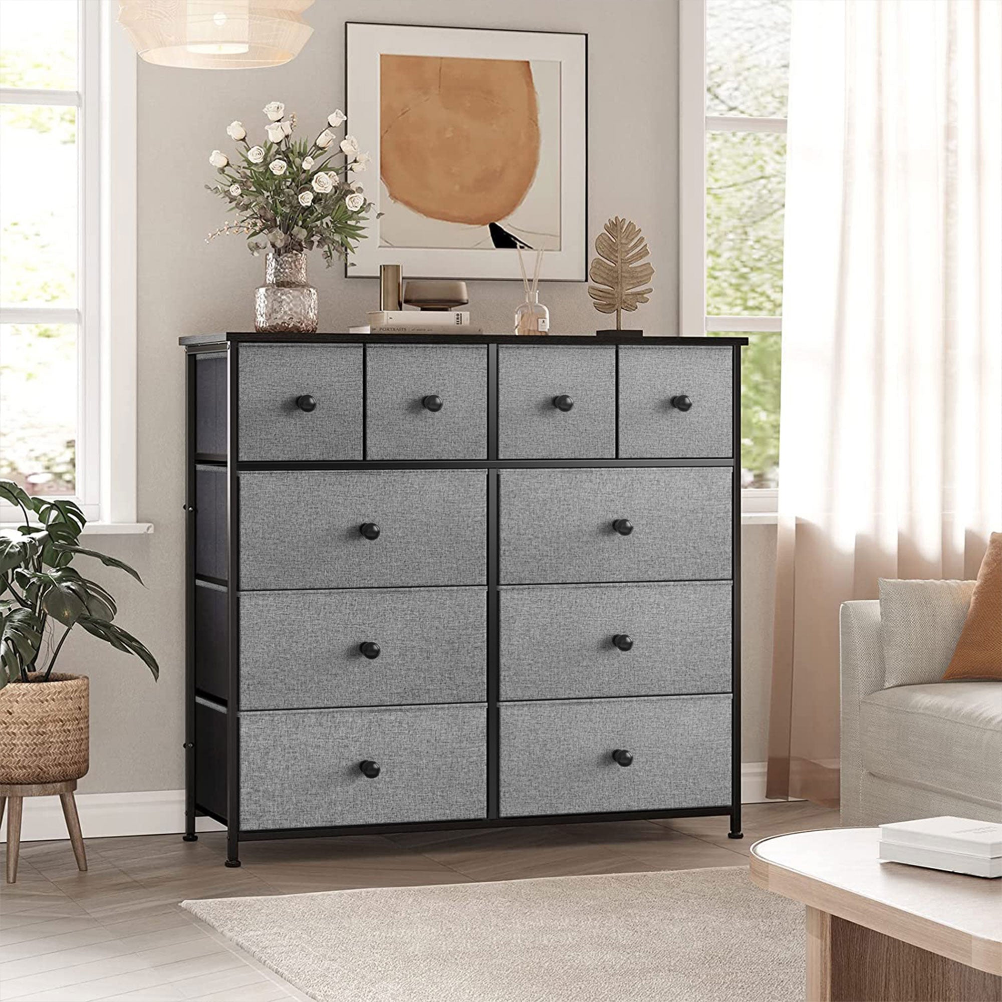 10 Drawer Steel Frame Bedroom Storage Organizer Dresser, Light Grey (Used) - Smart-nests