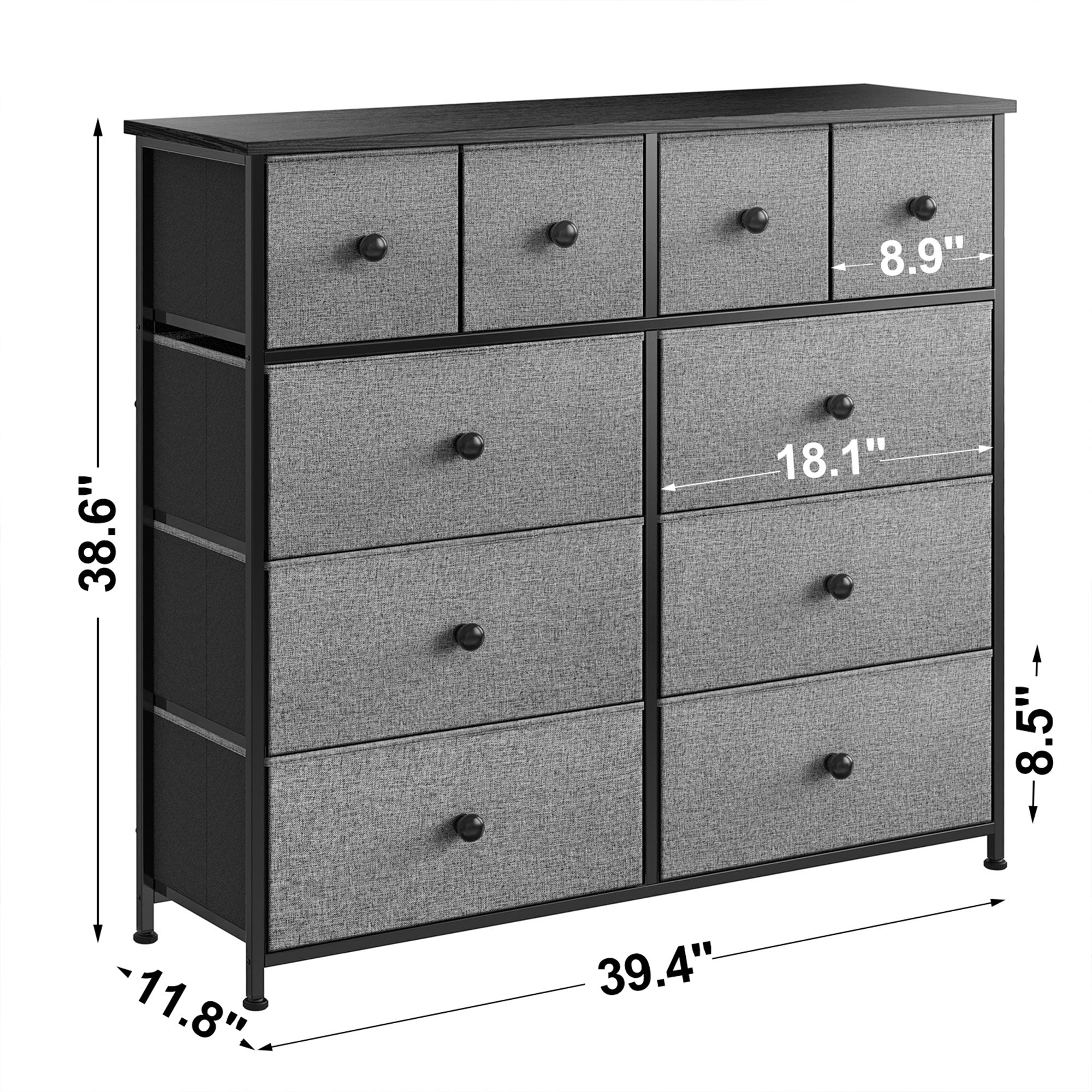 10 Drawer Steel Frame Bedroom Storage Organizer Dresser, Light Grey (Open Box) - Smart-nests