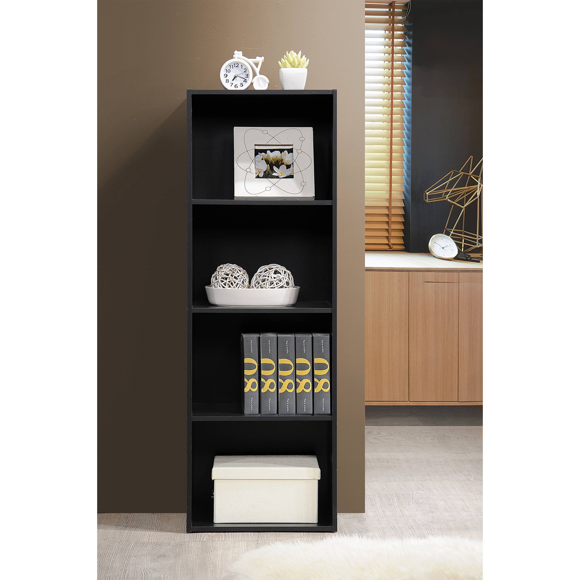 Hodedah 12 x 16 x 47 Inch 4 Shelf Bookcase and Office Organizer, Black Finish - Smart-nests
