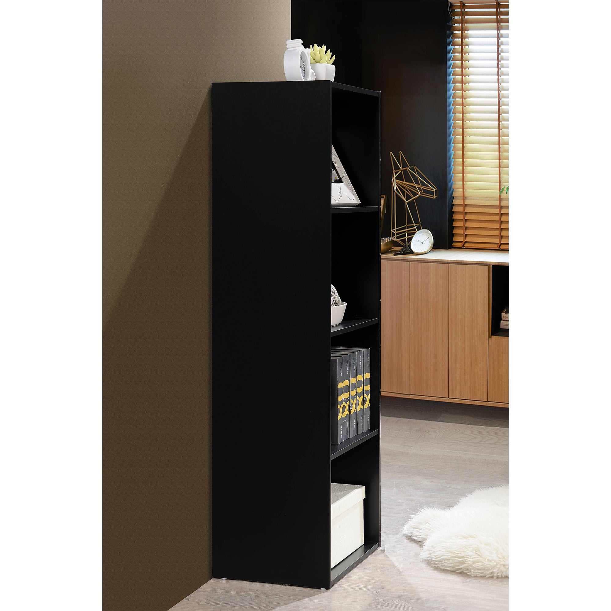 Hodedah 12 x 16 x 47 Inch 4 Shelf Bookcase and Office Organizer, Black Finish - Smart-nests