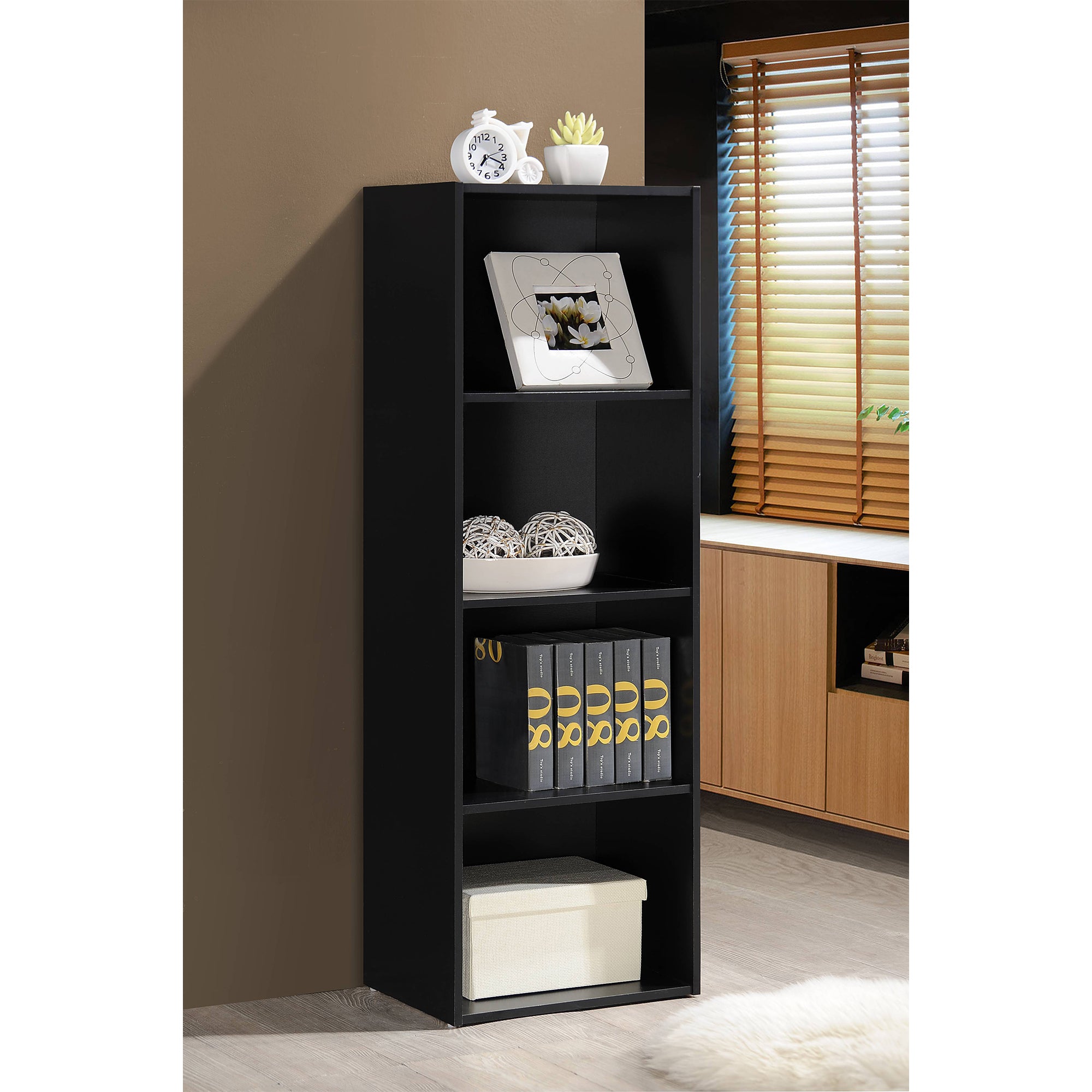Hodedah 12 x 16 x 47 Inch 4 Shelf Bookcase and Office Organizer, Black Finish - Smart-nests