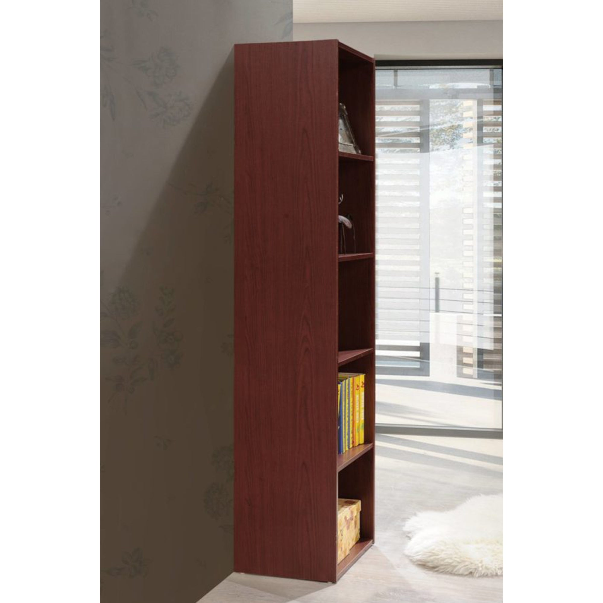 Hodedah 12 x 16 x 60 Inch 5 Shelf Bookcase and Office Organizer, Mahogany Finish - Smart-nests