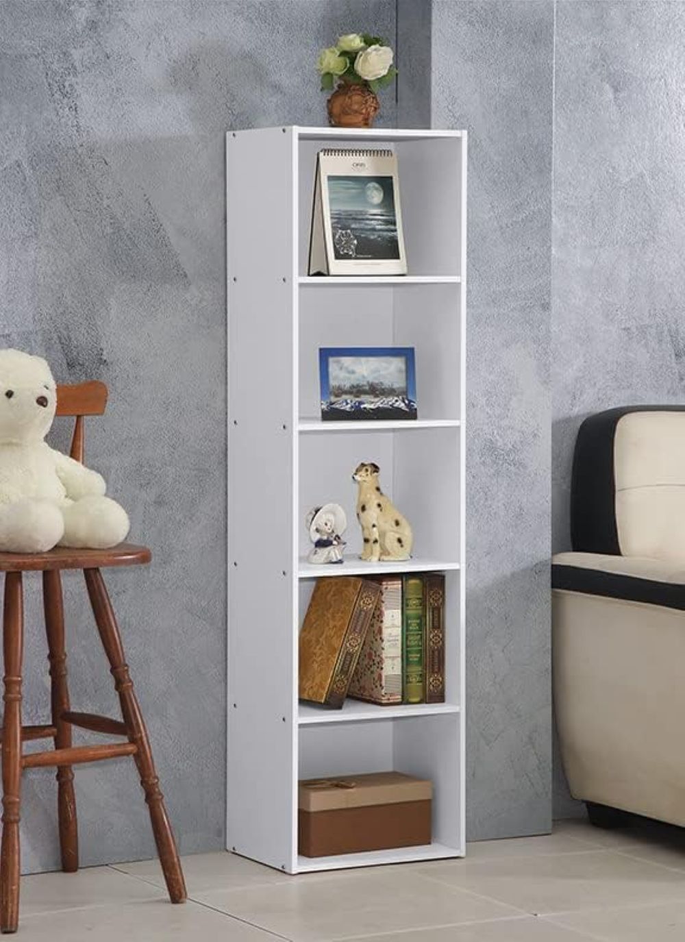 Hodedah 12 x 16 x 60 Inch 5 Shelf Bookcase and Office Organizer, White Finish - Smart-nests