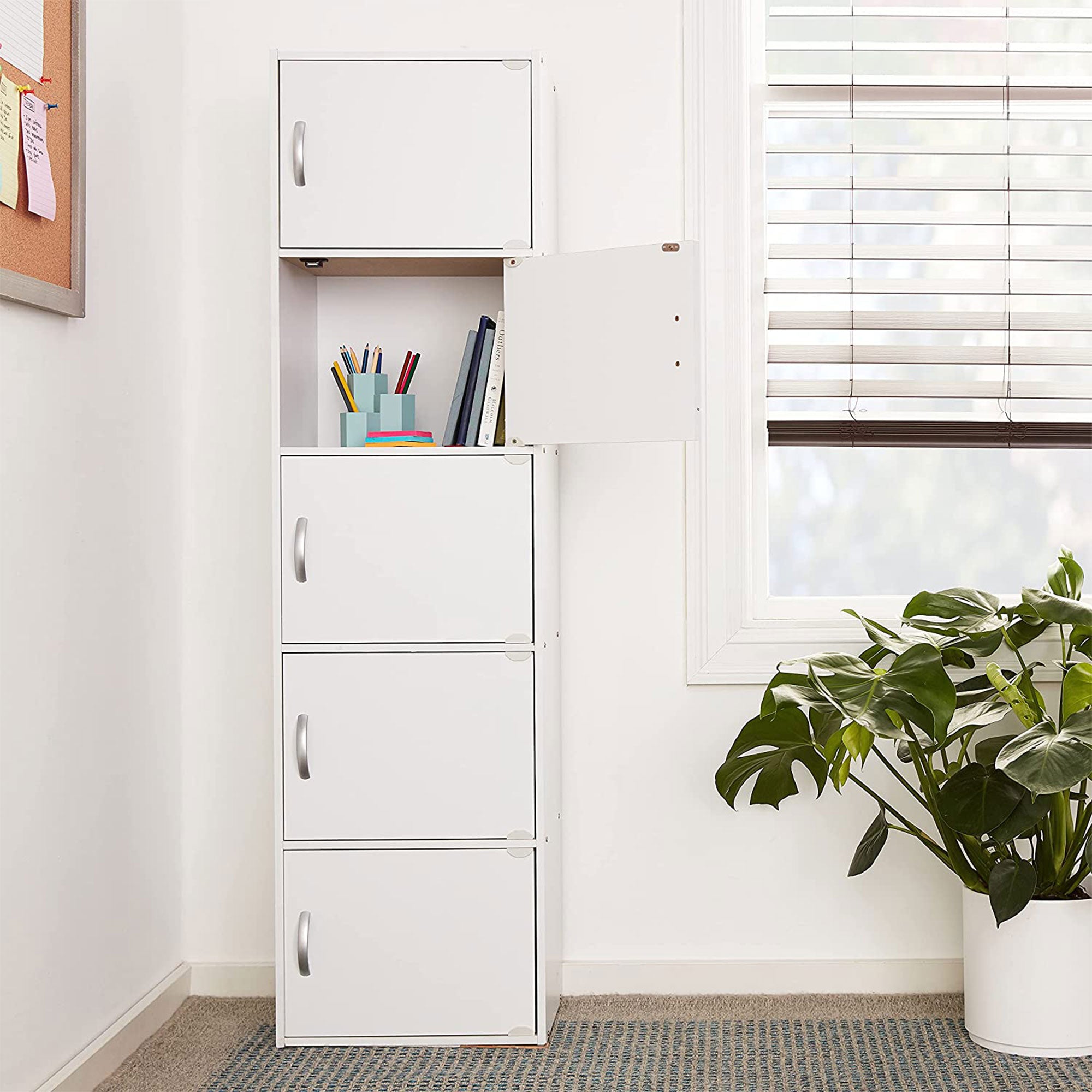 Hodedah 5 Shelf Home and Office Enclosed Organization Storage Cabinet, White - Smart-nests
