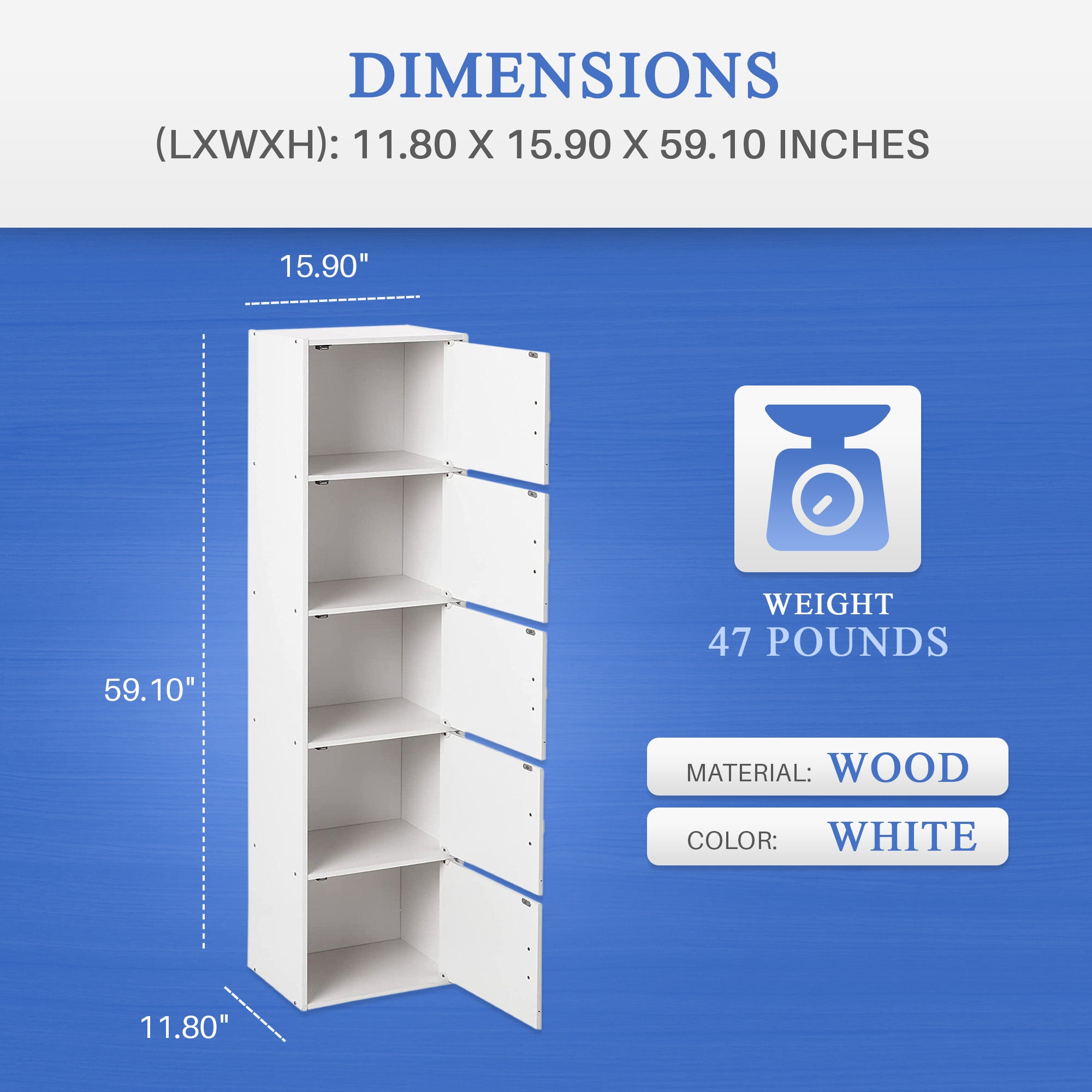 Hodedah 5 Shelf Home and Office Enclosed Organization Storage Cabinet, White - Smart-nests