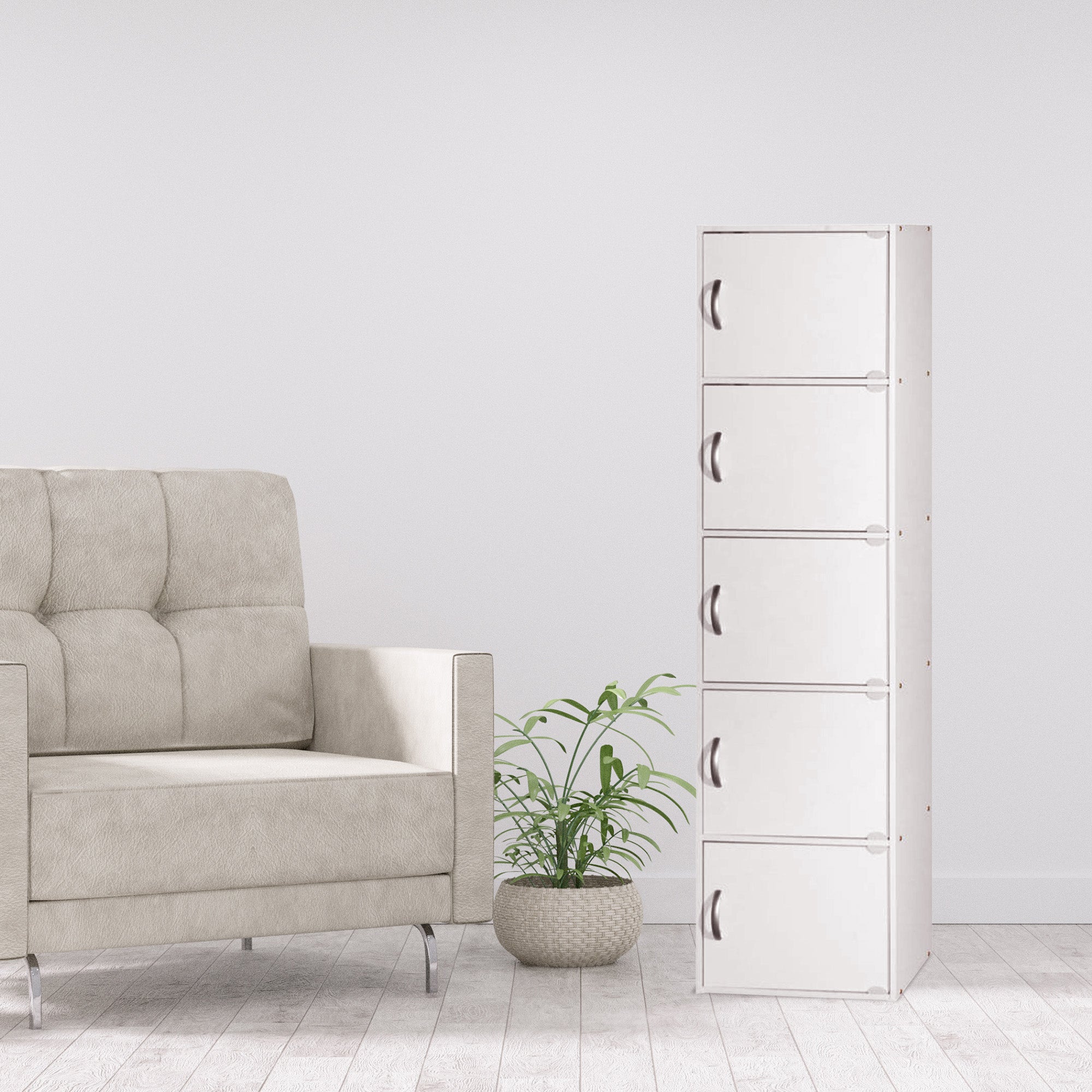 Hodedah 5 Shelf Home and Office Enclosed Organization Storage Cabinet, White - Smart-nests