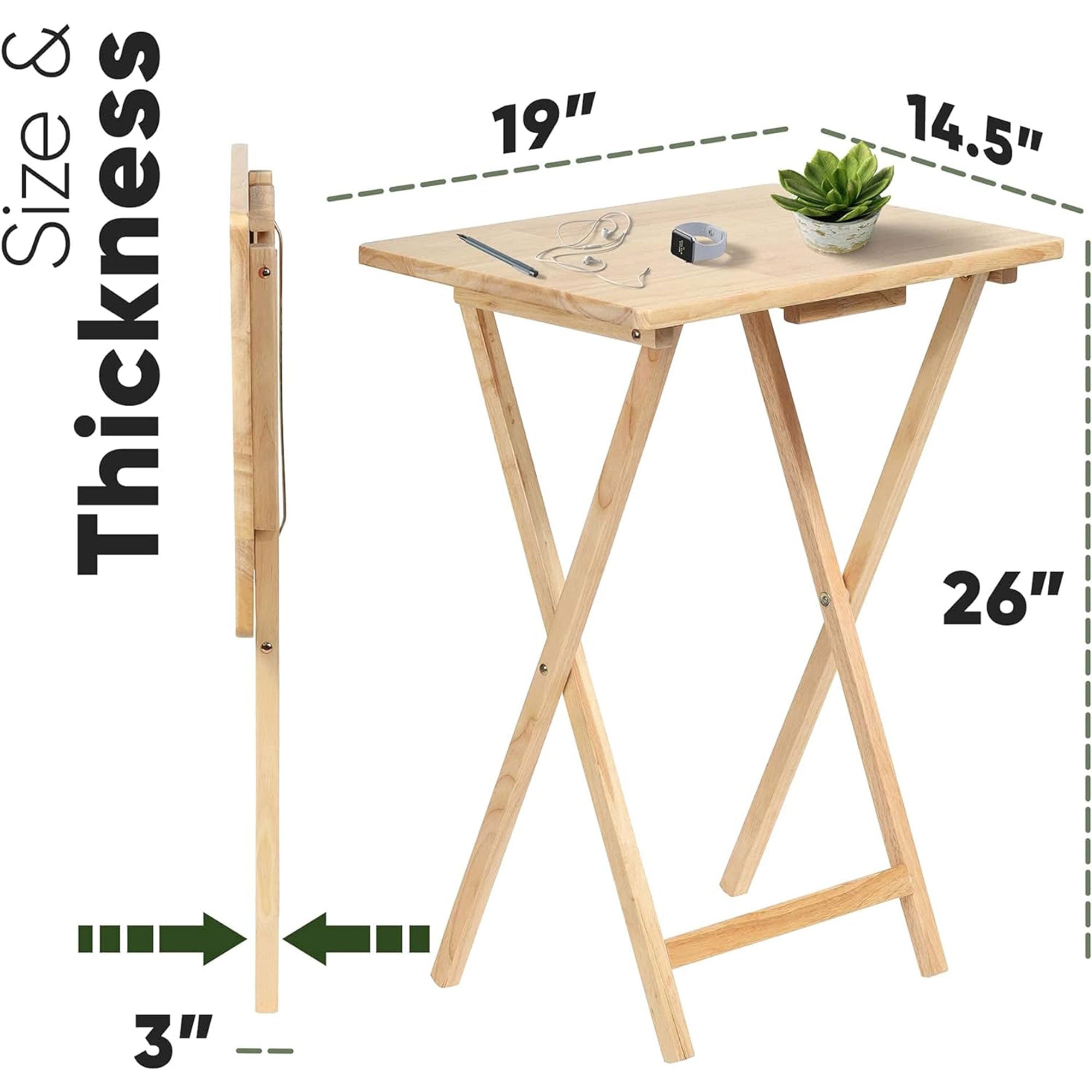 PJ Wood Folding Portable TV Snack Tray Table with Natural Finish, 2 Piece Set - Smart-nests