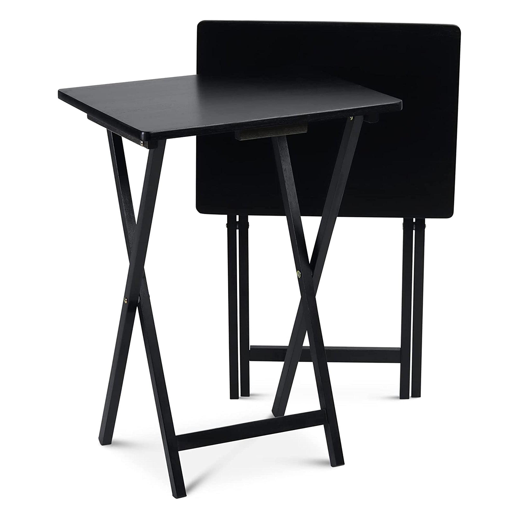 PJ Wood Folding TV Tray, Collapsible Portable Snack Tables, Black, 2 Piece Set - Smart-nests