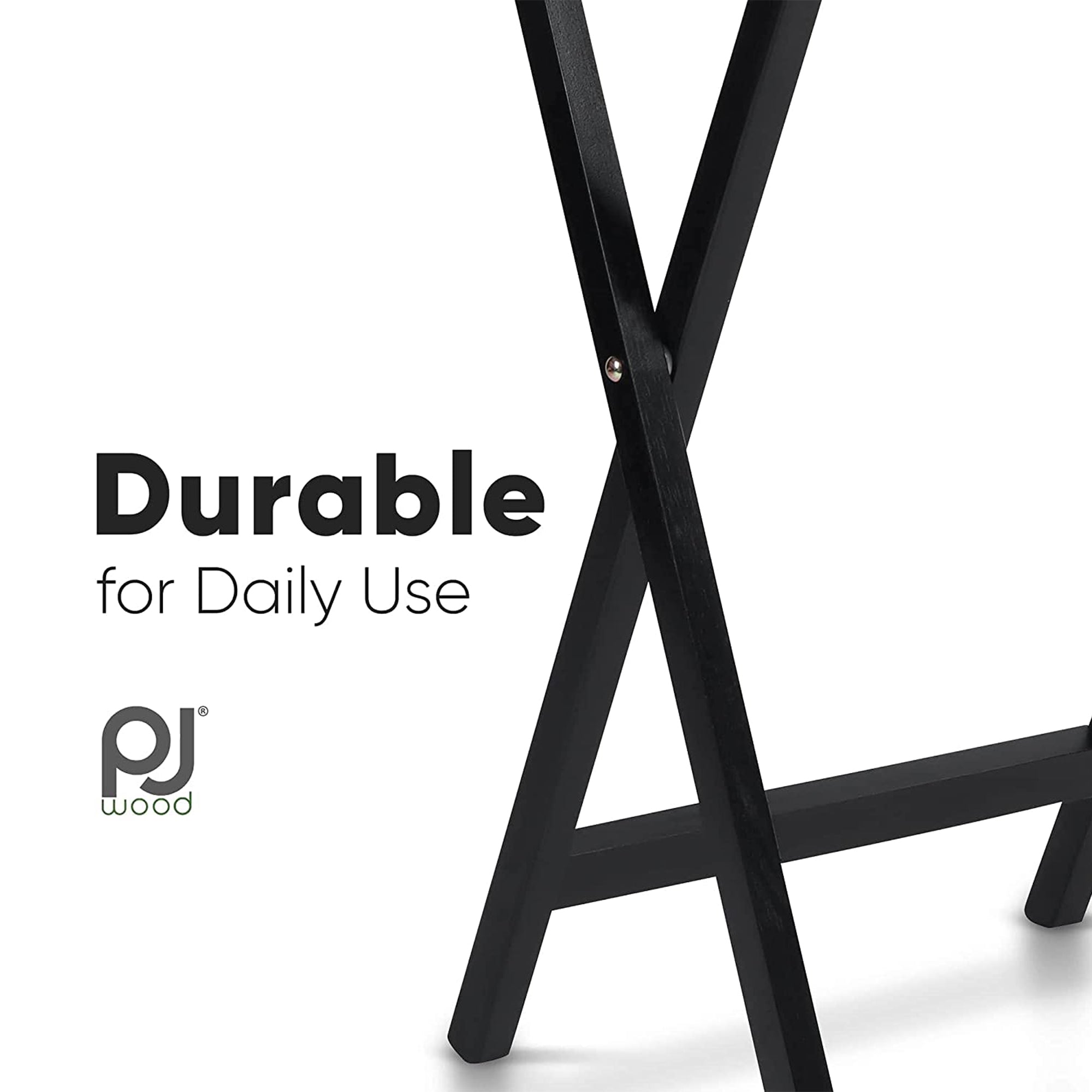 PJ Wood Folding TV Tray, Collapsible Portable Snack Tables, Black, 2 Piece Set - Smart-nests