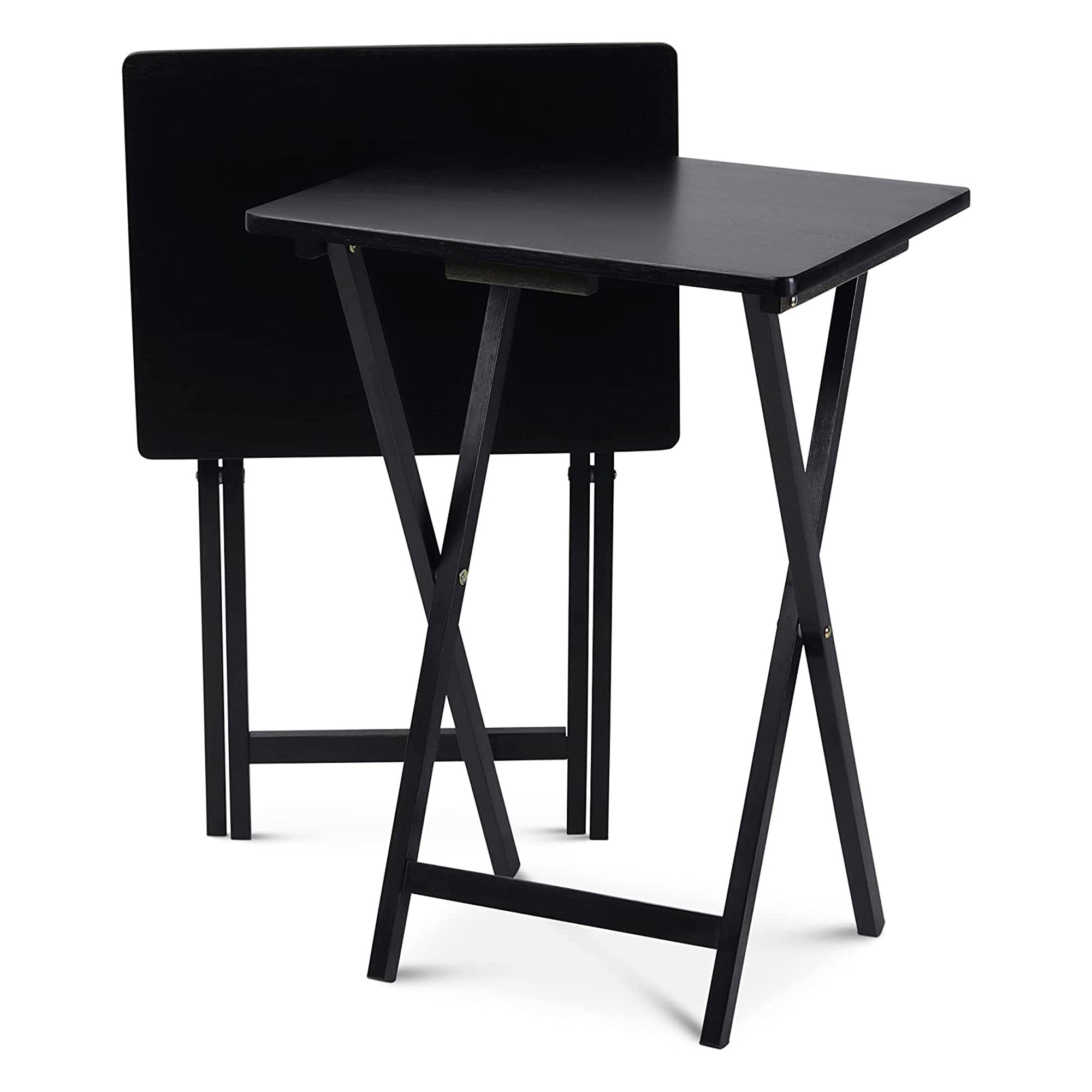 PJ Wood Folding TV Tray, Collapsible Portable Snack Tables, Black, 2 Piece Set - Smart-nests