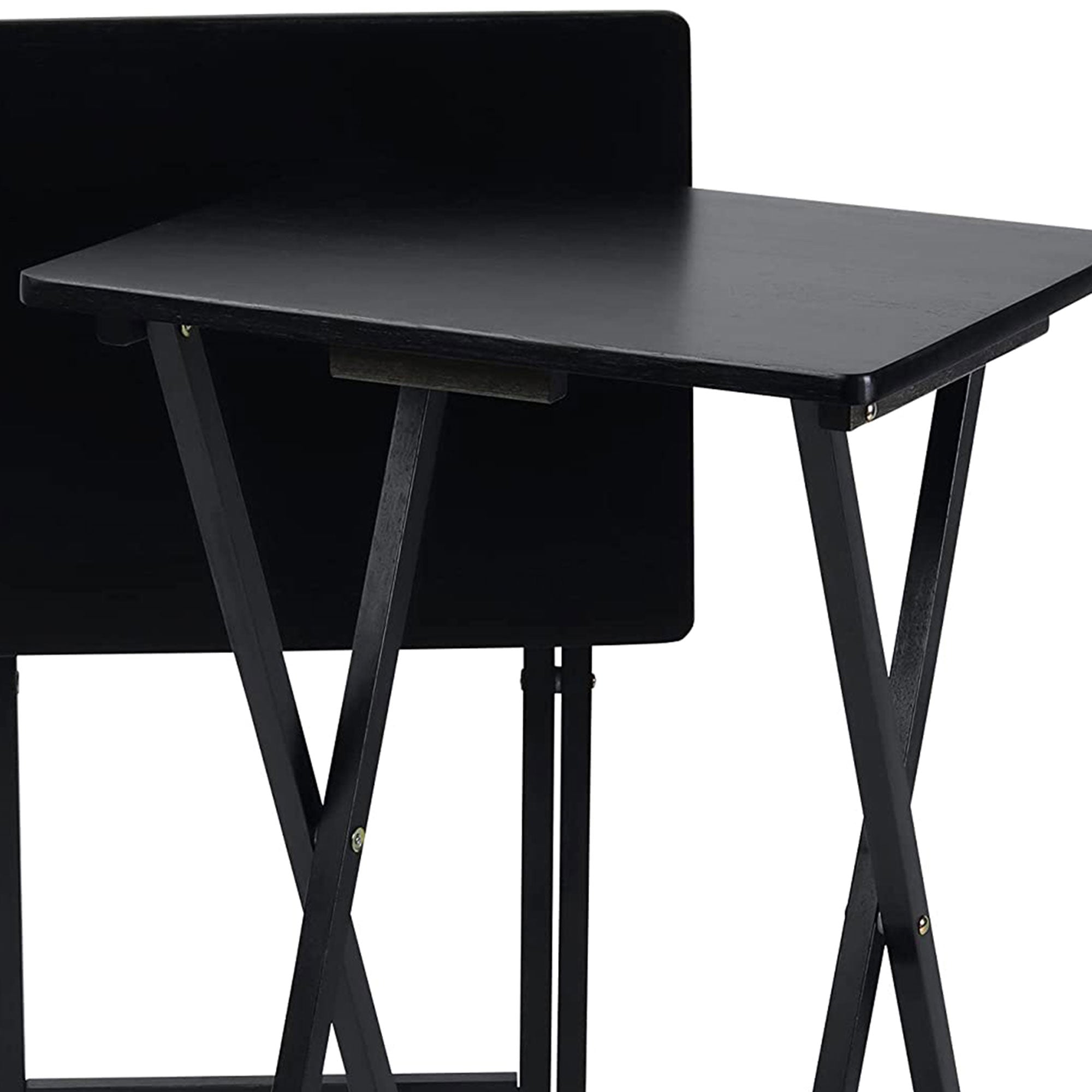 PJ Wood Folding TV Tray, Collapsible Portable Snack Tables, Black, 2 Piece Set - Smart-nests
